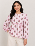 Blush Bouquet Striped Block Print Peplum Top