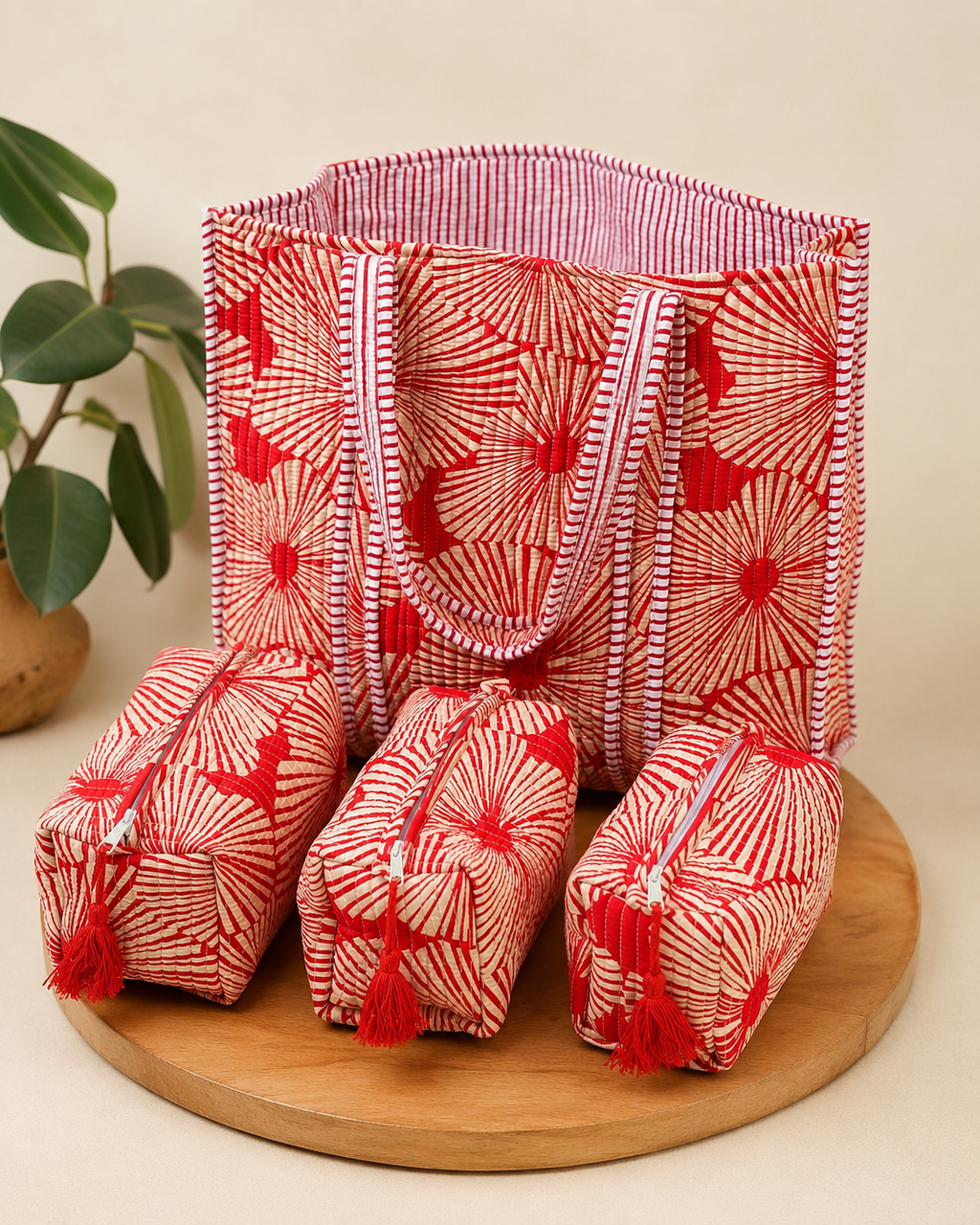 Poppy” Quilted Tote & Pouch Set