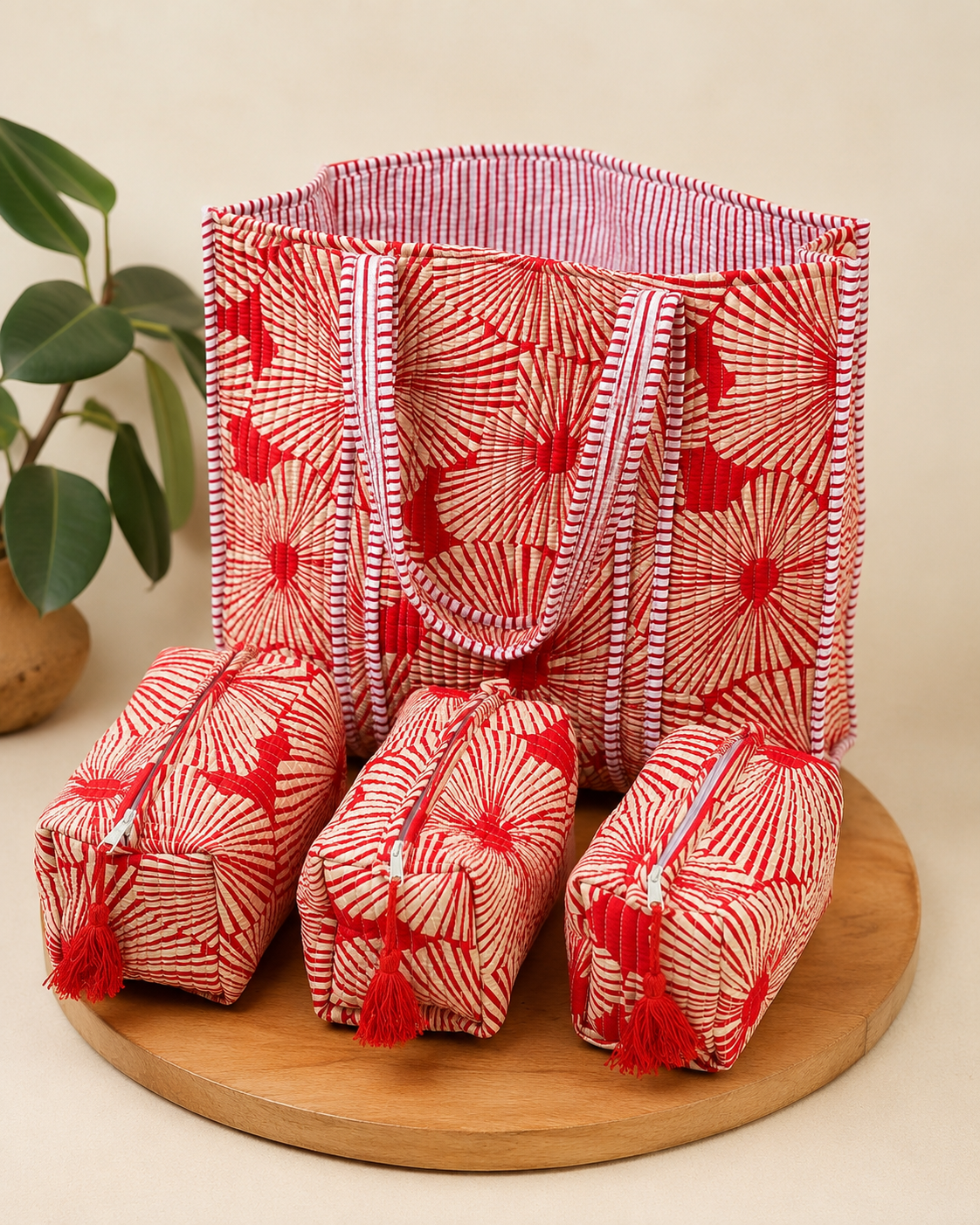 Poppy” Quilted Tote & Pouch Set