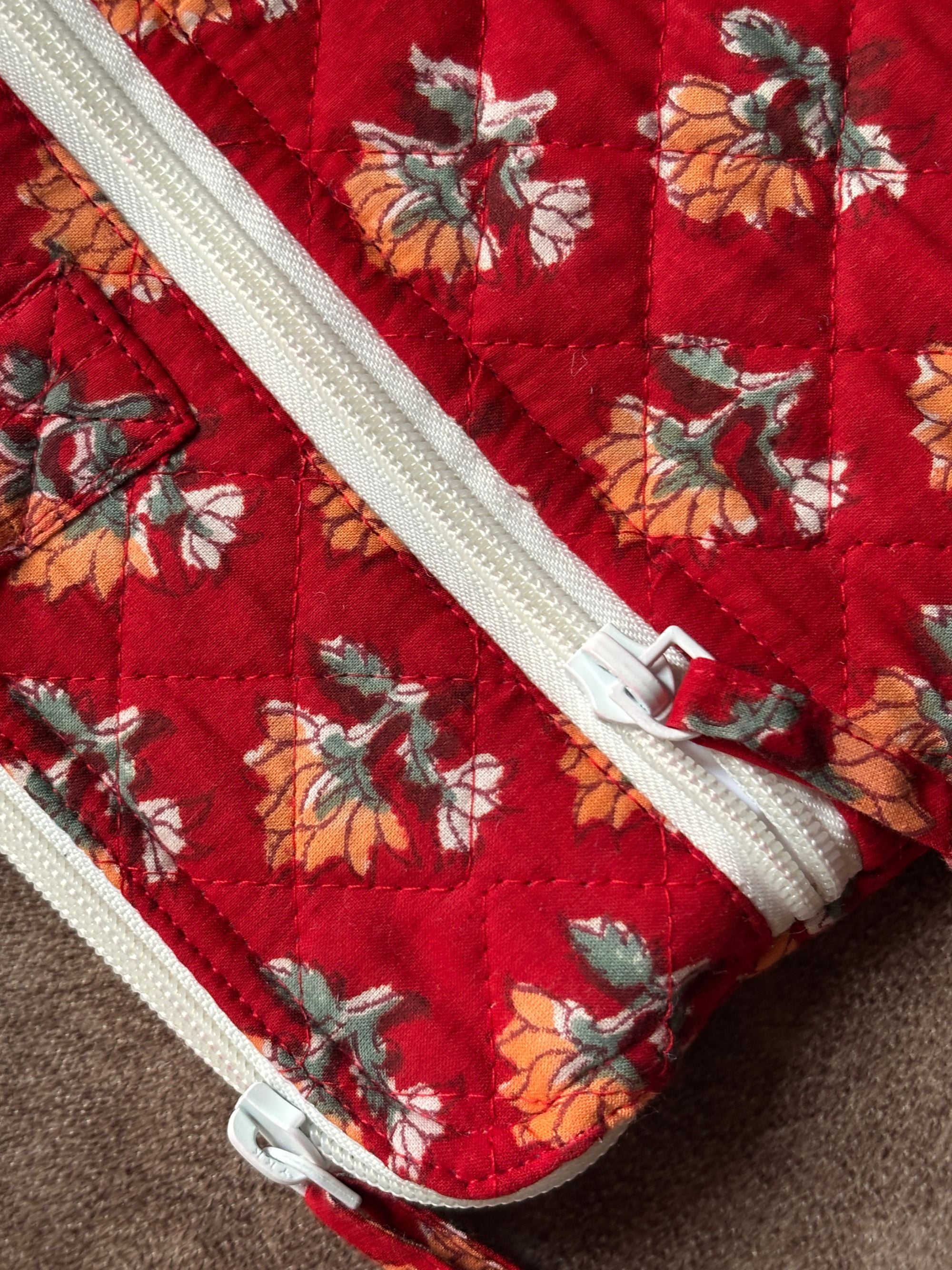 Crimson Lotus Quilted Laptop Bag