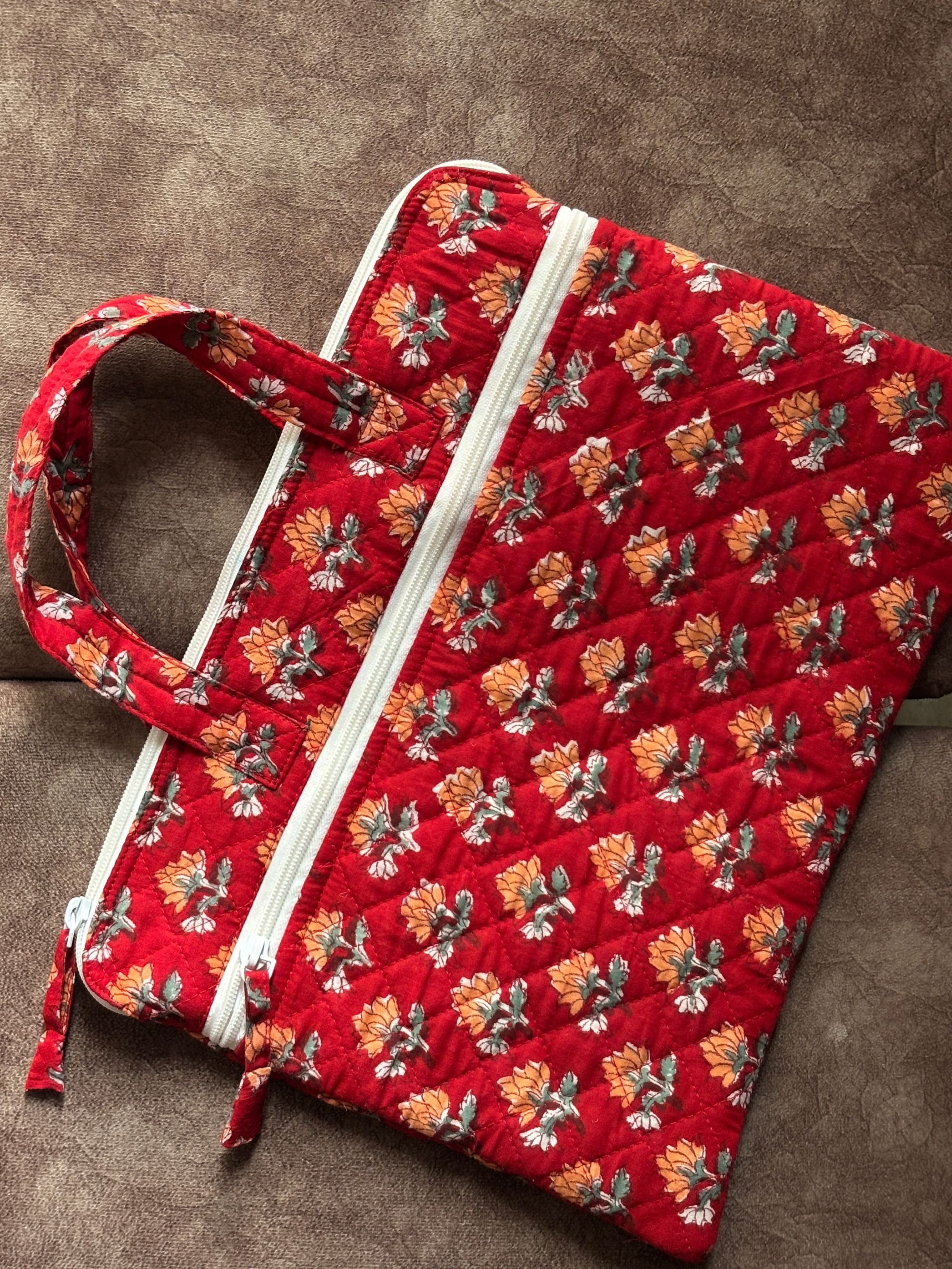 Crimson Lotus Quilted Laptop Bag