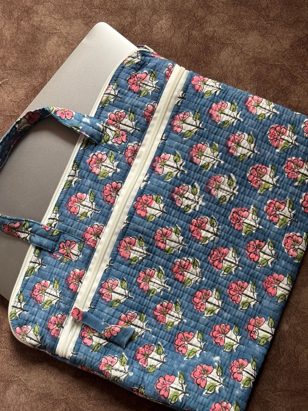 Blue Rosette Quilted Laptop Bag