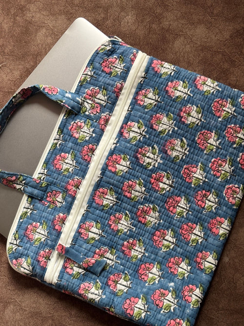 Blue Rosette Quilted Laptop Bag