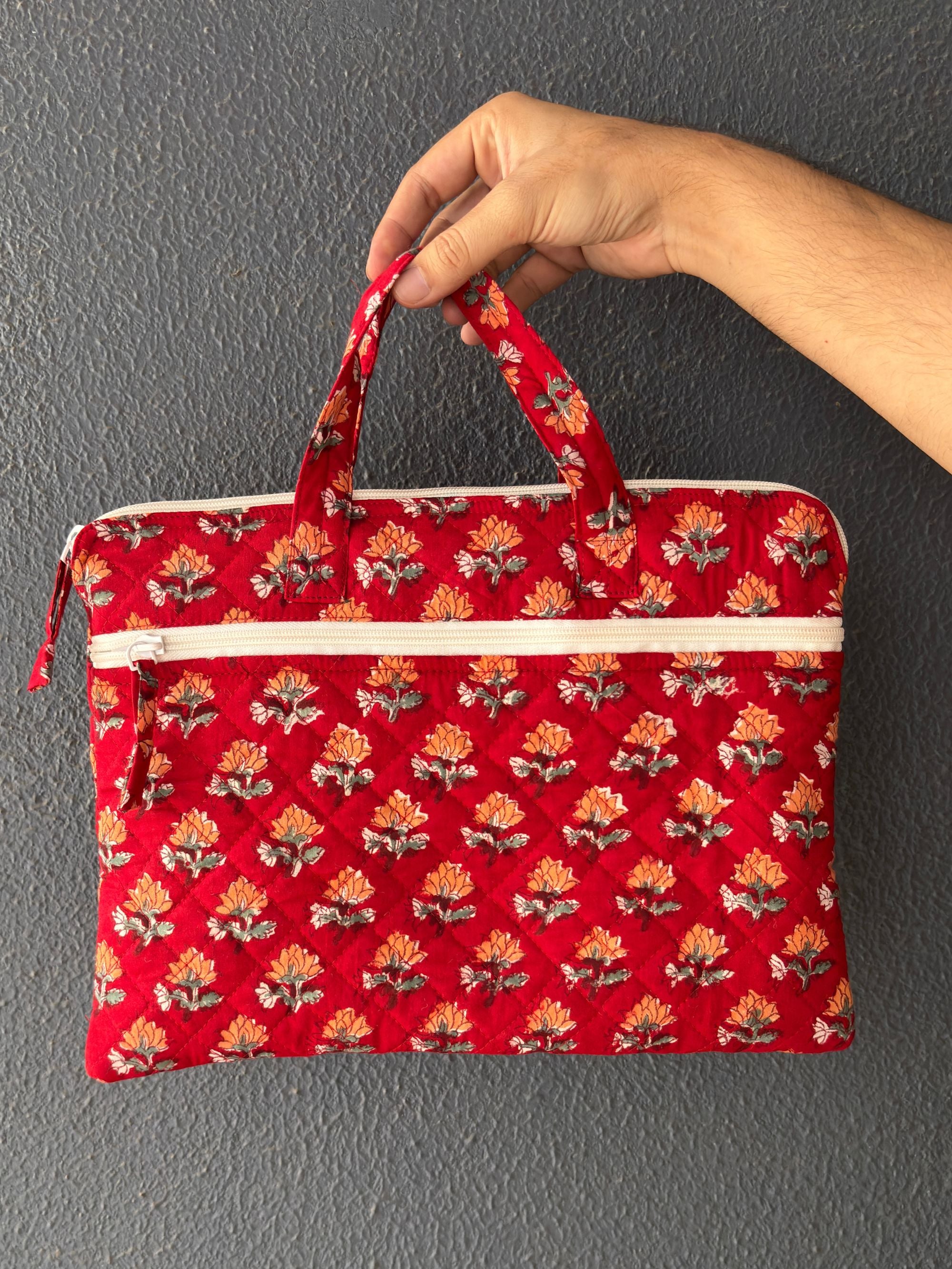 Crimson Lotus Quilted Laptop Bag