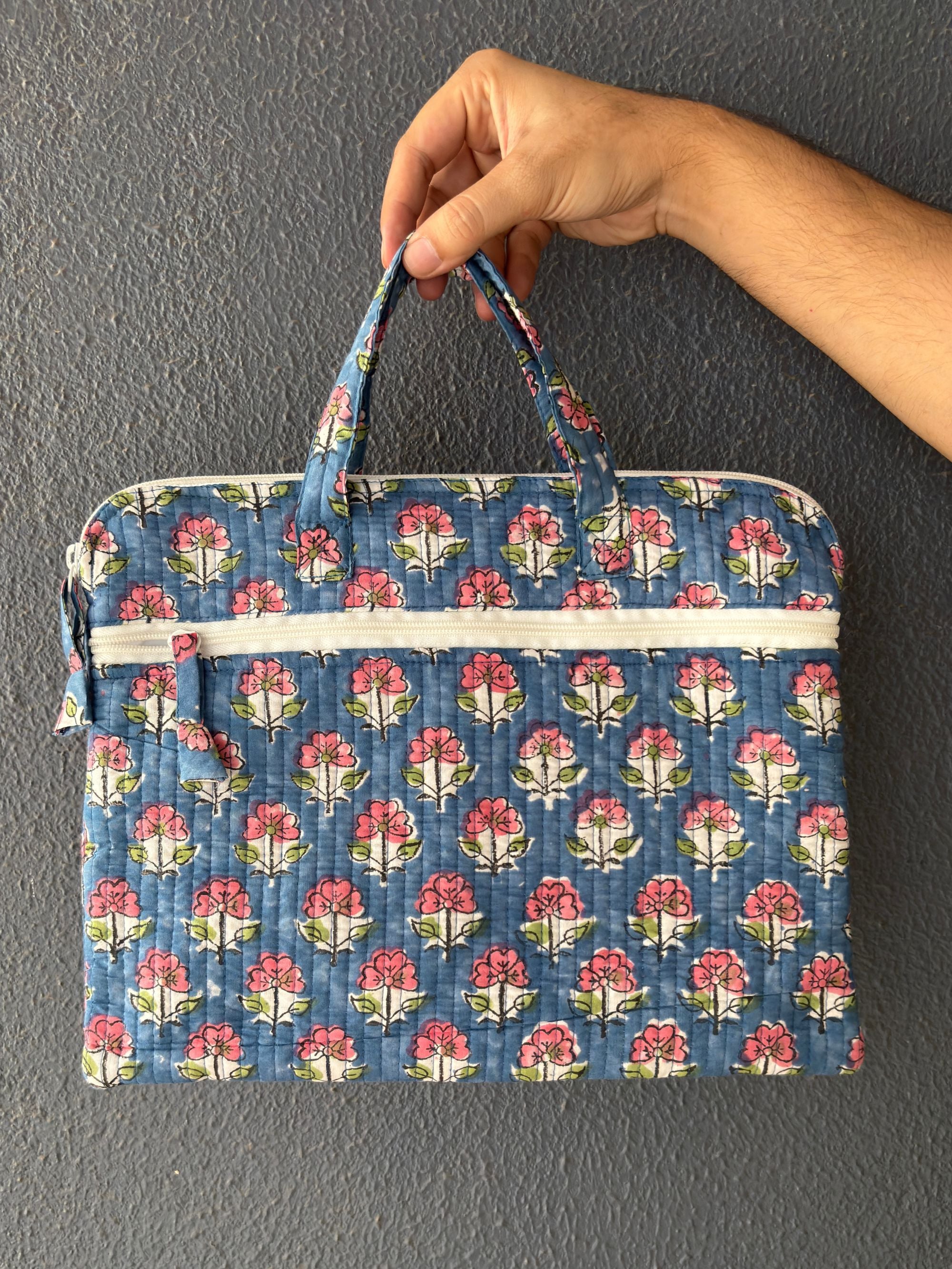 Blue Rosette Quilted Laptop Bag