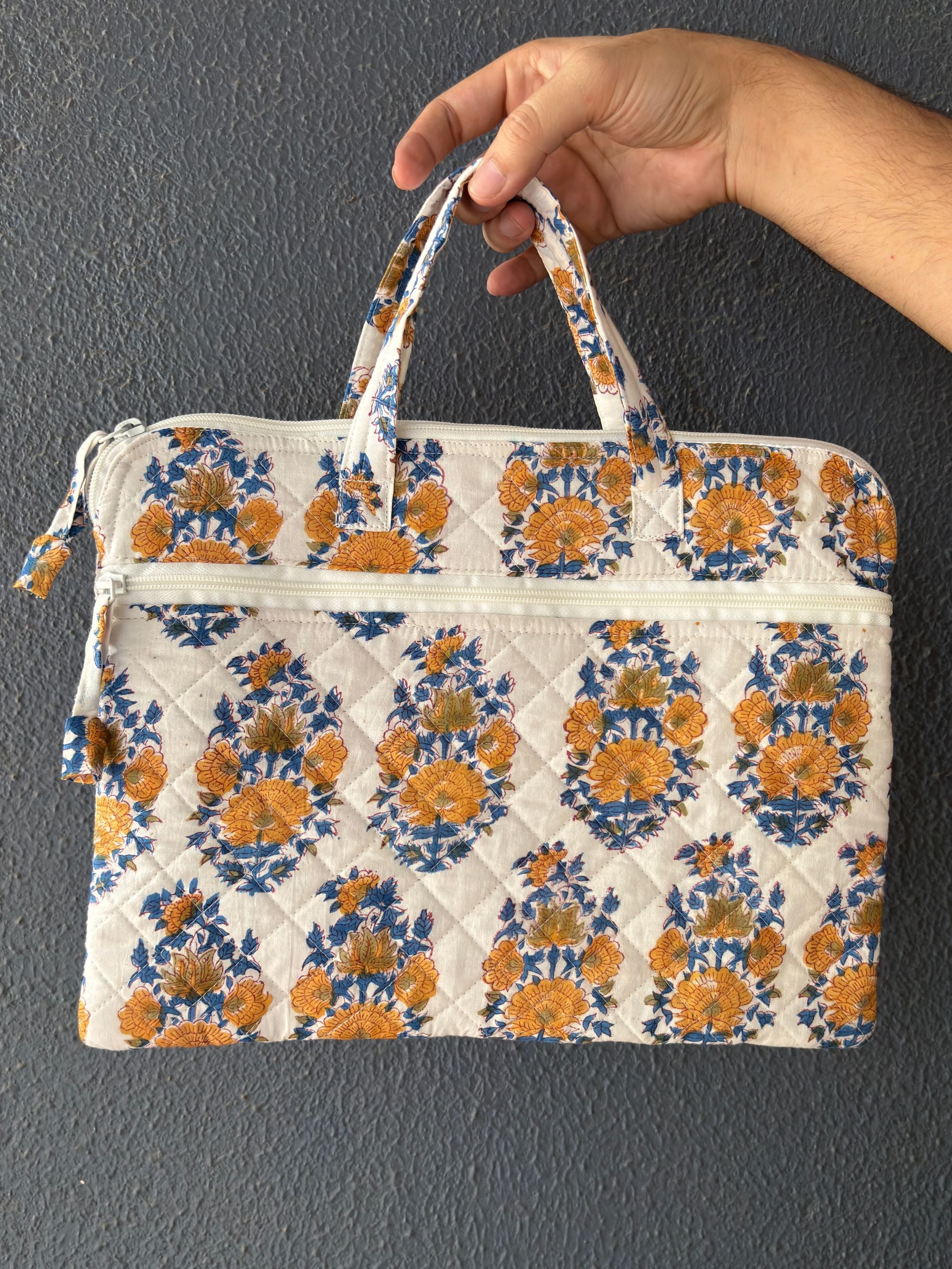 Ivory Sunflower Quilted Laptop Bag