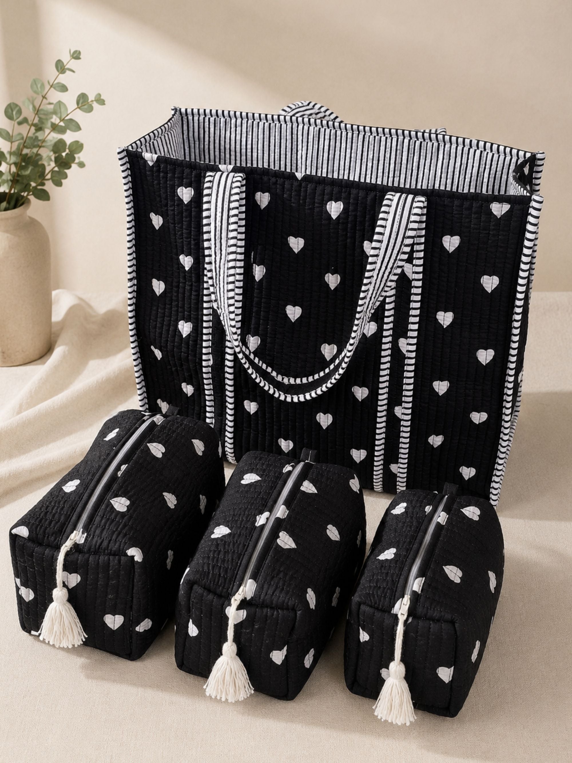 “Midnight Sweetheart” Quilted Tote & Pouch Set