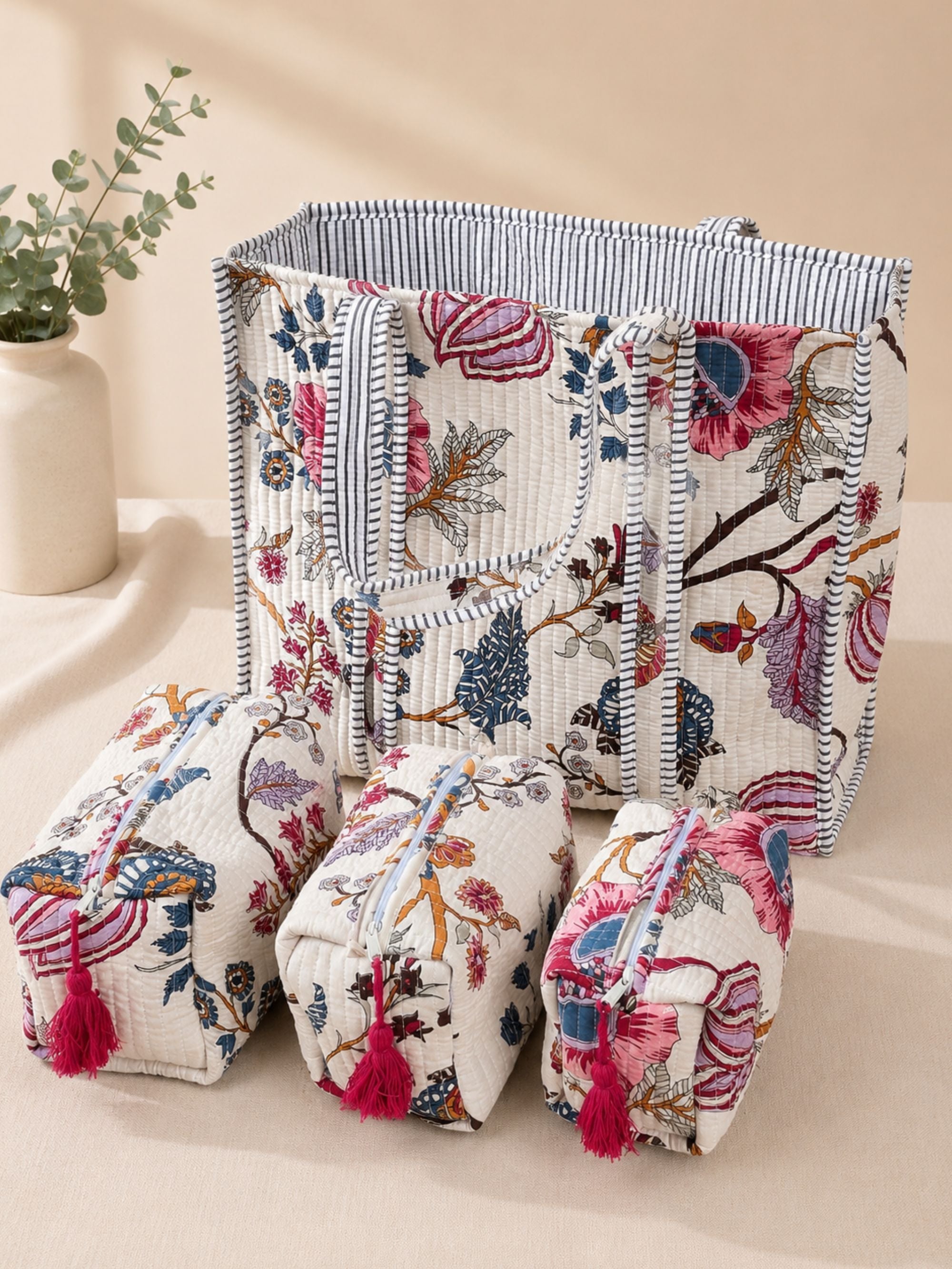 Rosalind Bloom Quilted Tote and Matching Pouch