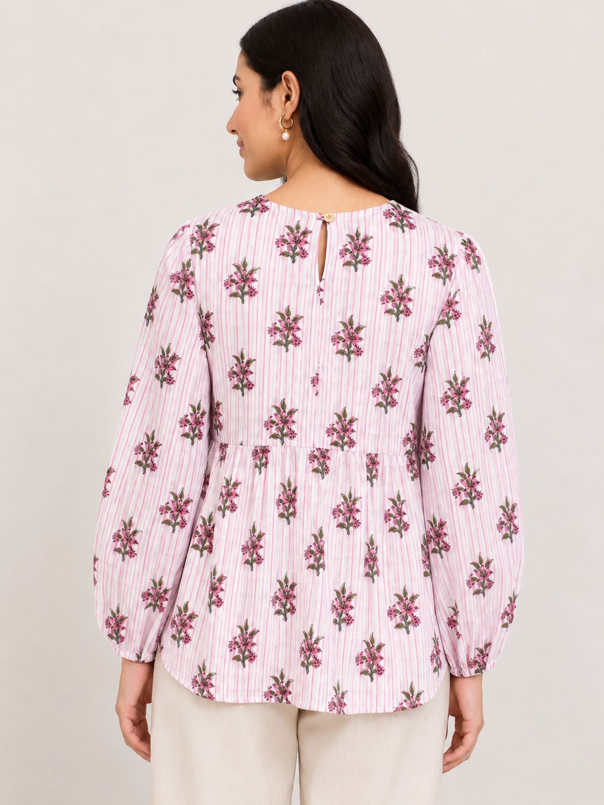 Blush Bouquet Striped Block Print Peplum Top