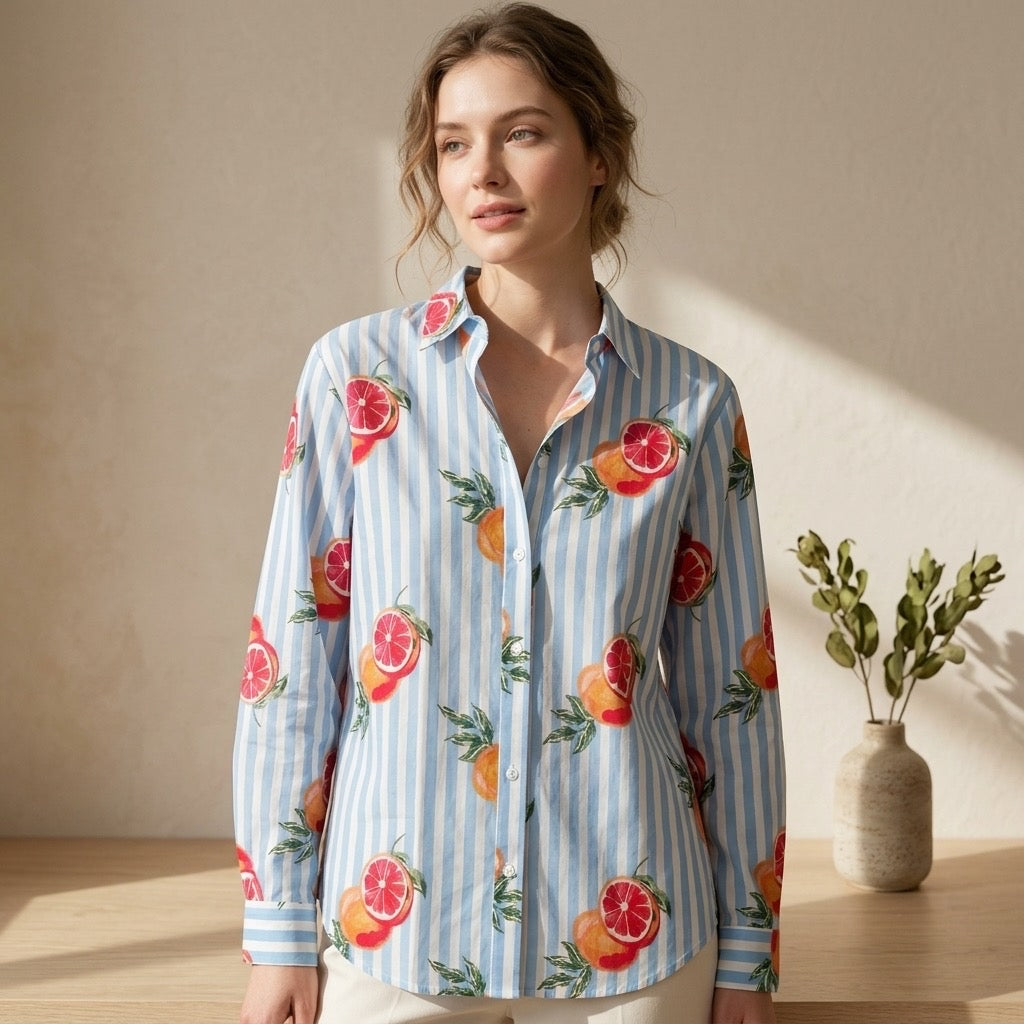 Citrus Striped Relaxed Button Shirt