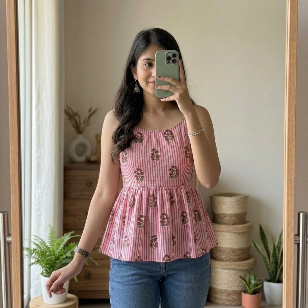 Pink Stripe Peplum Top