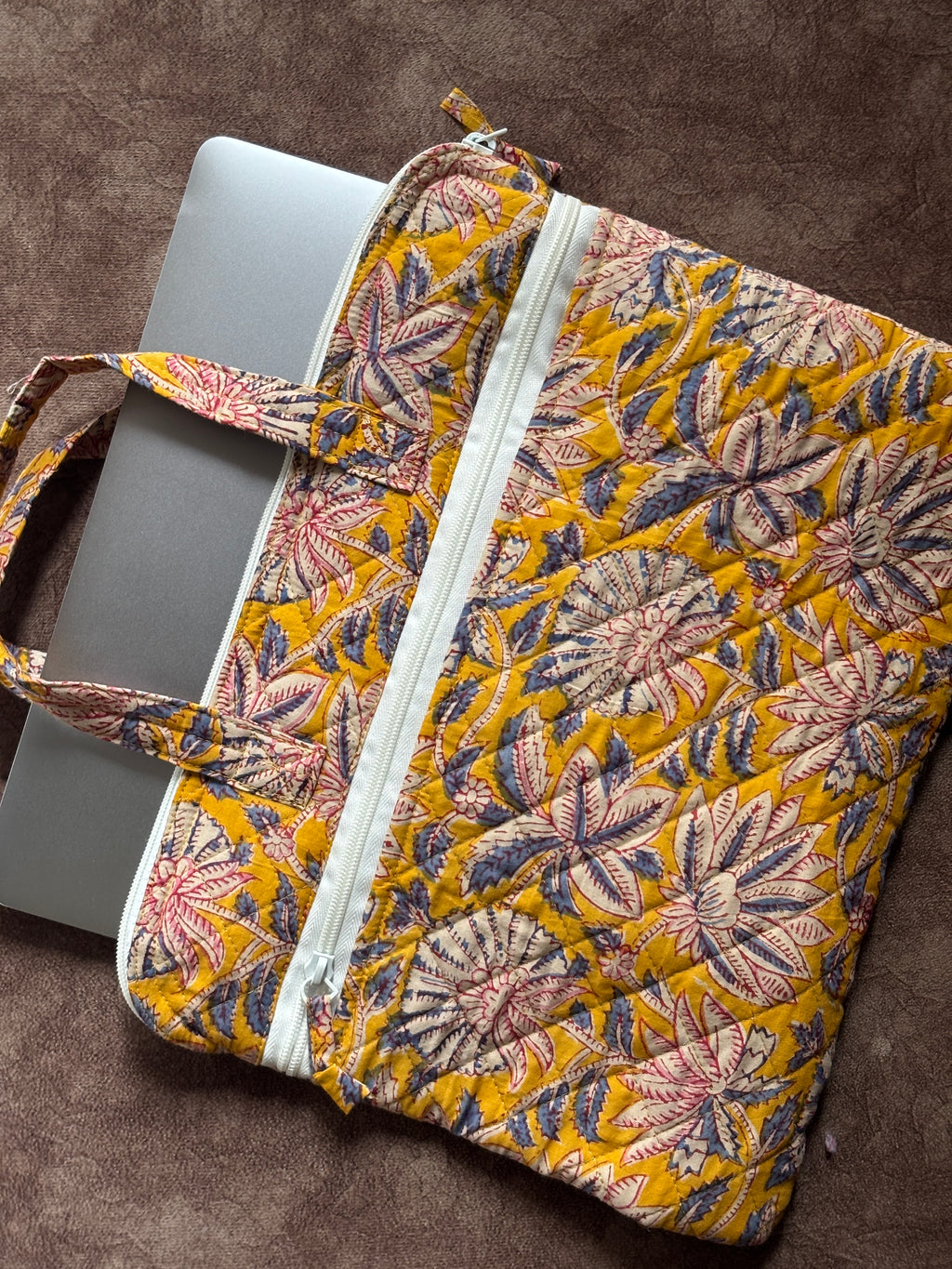 Marigold Bloom Quilted Laptop Bag