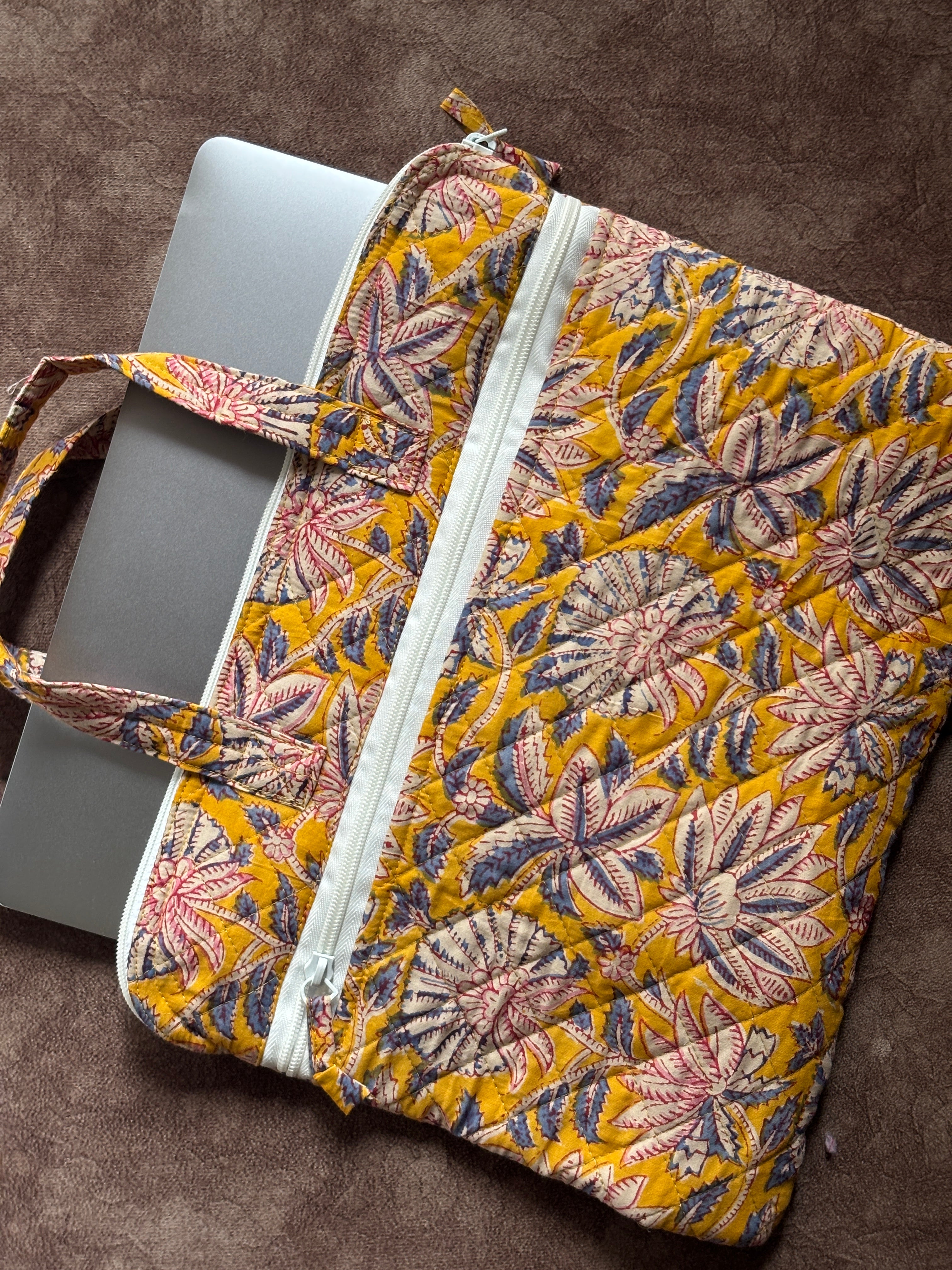 Marigold Bloom Quilted Laptop Bag