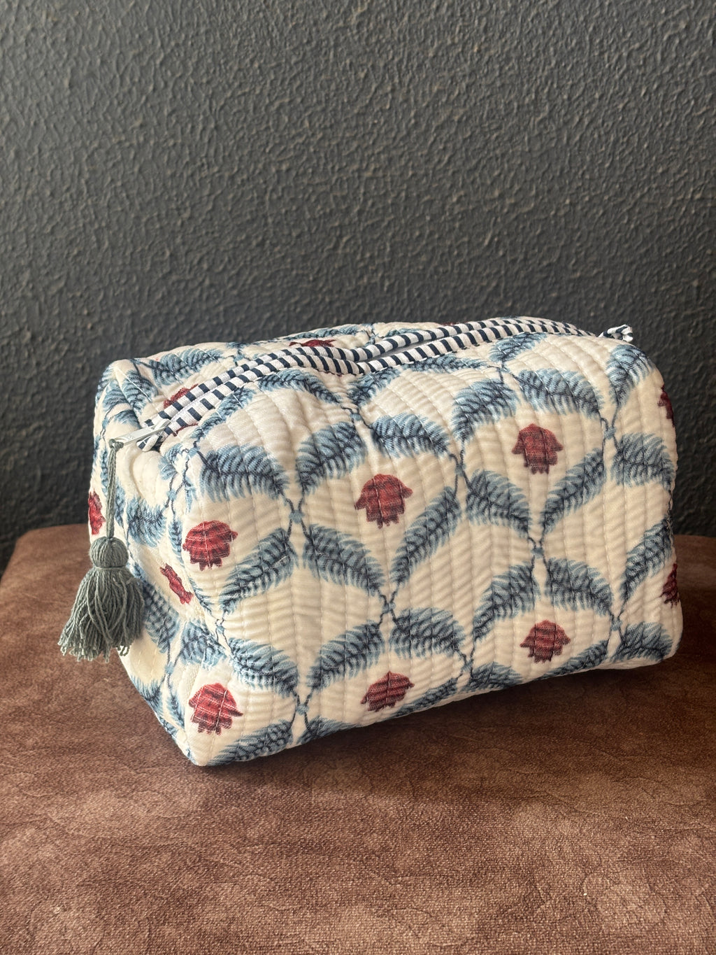 Trellis Bud Velvet Quilted Pouch (Set of 3)
