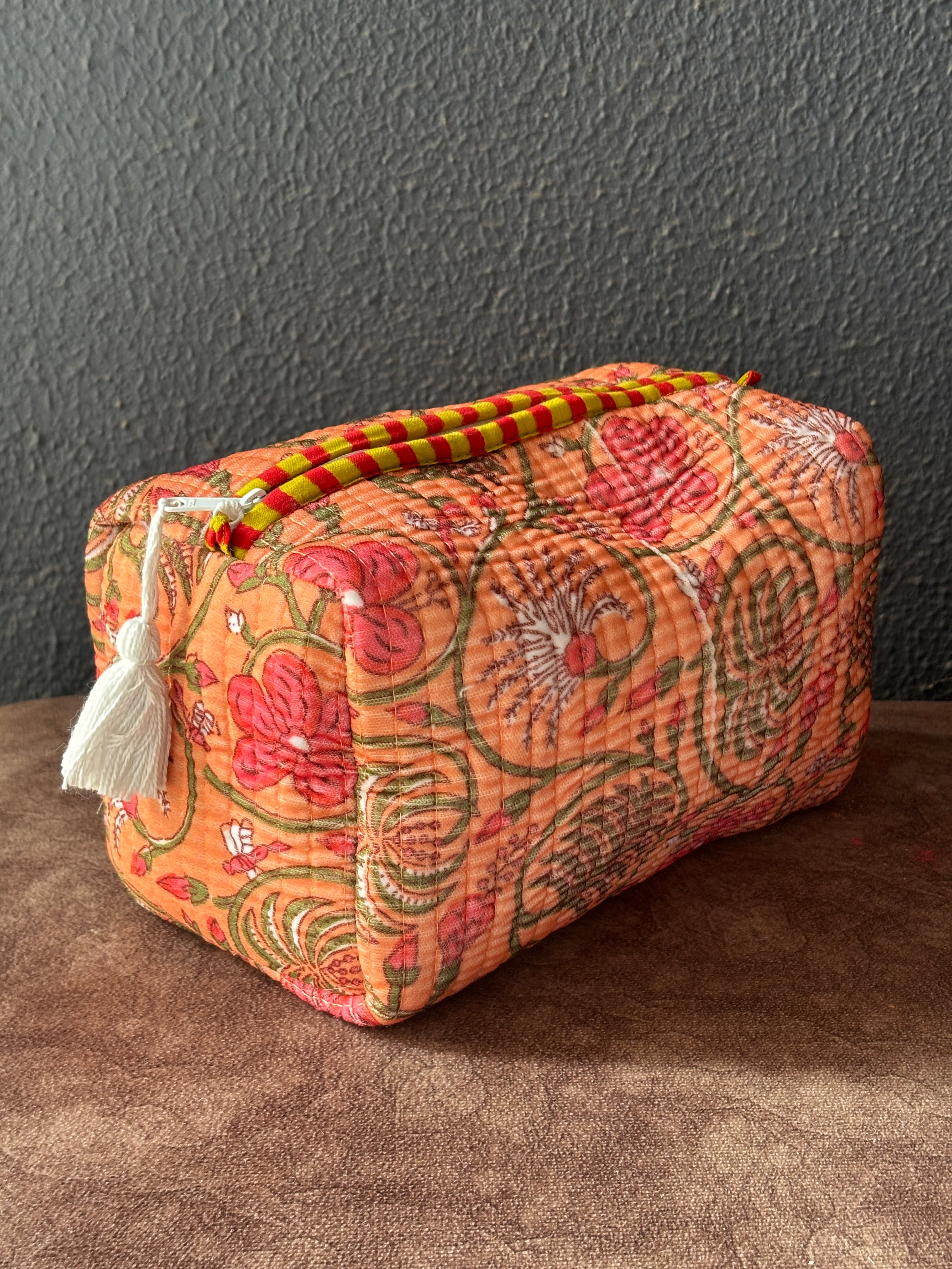 Apricot Trellis Velvet Quilted Pouch (Set of 3)