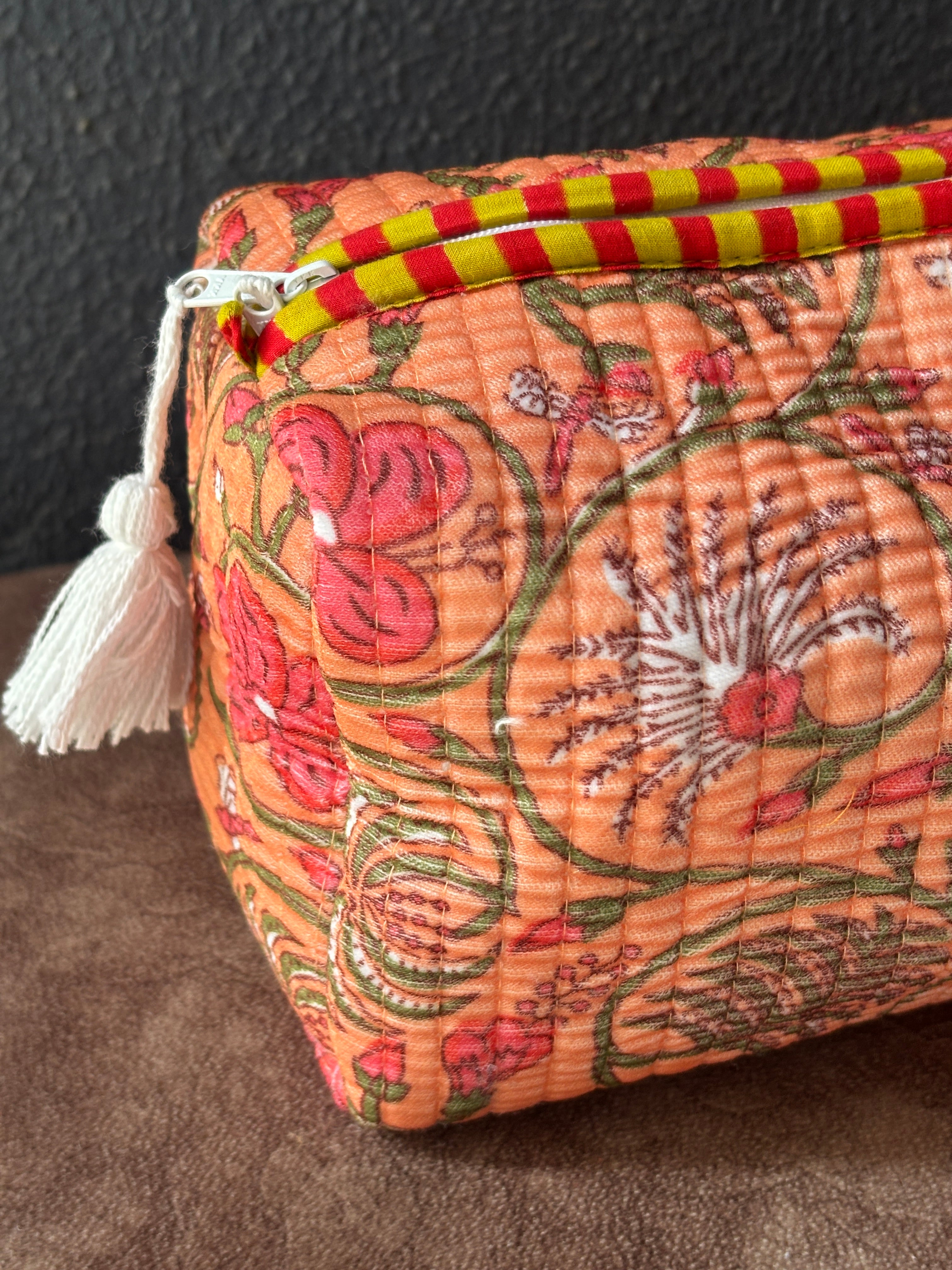 Apricot Trellis Velvet Quilted Pouch (Set of 3)