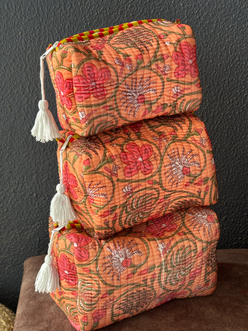 Apricot Trellis Velvet Quilted Pouch (Set of 3)