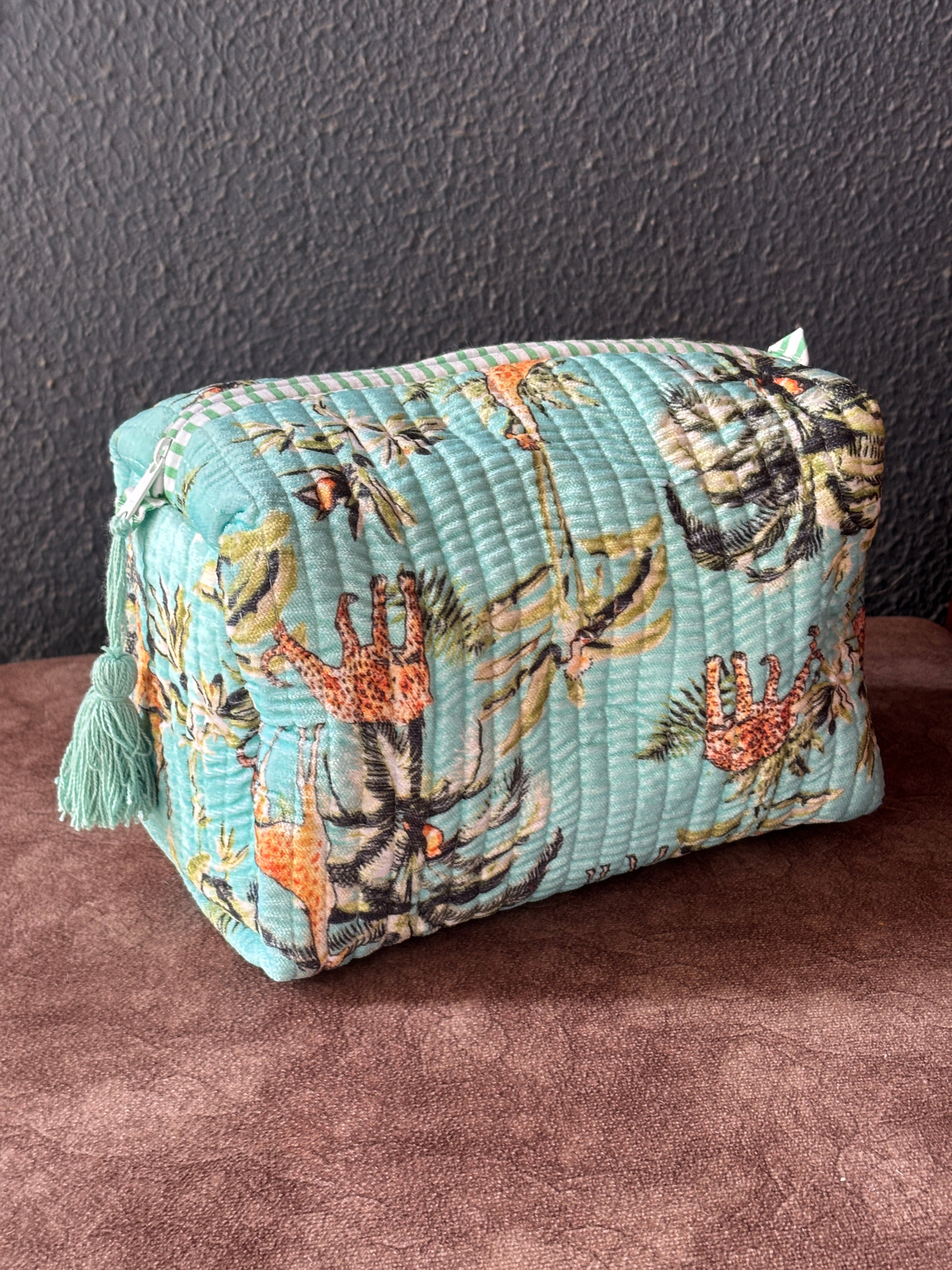 Aqua Safari Velvet Quilted Pouch (Set of 3)