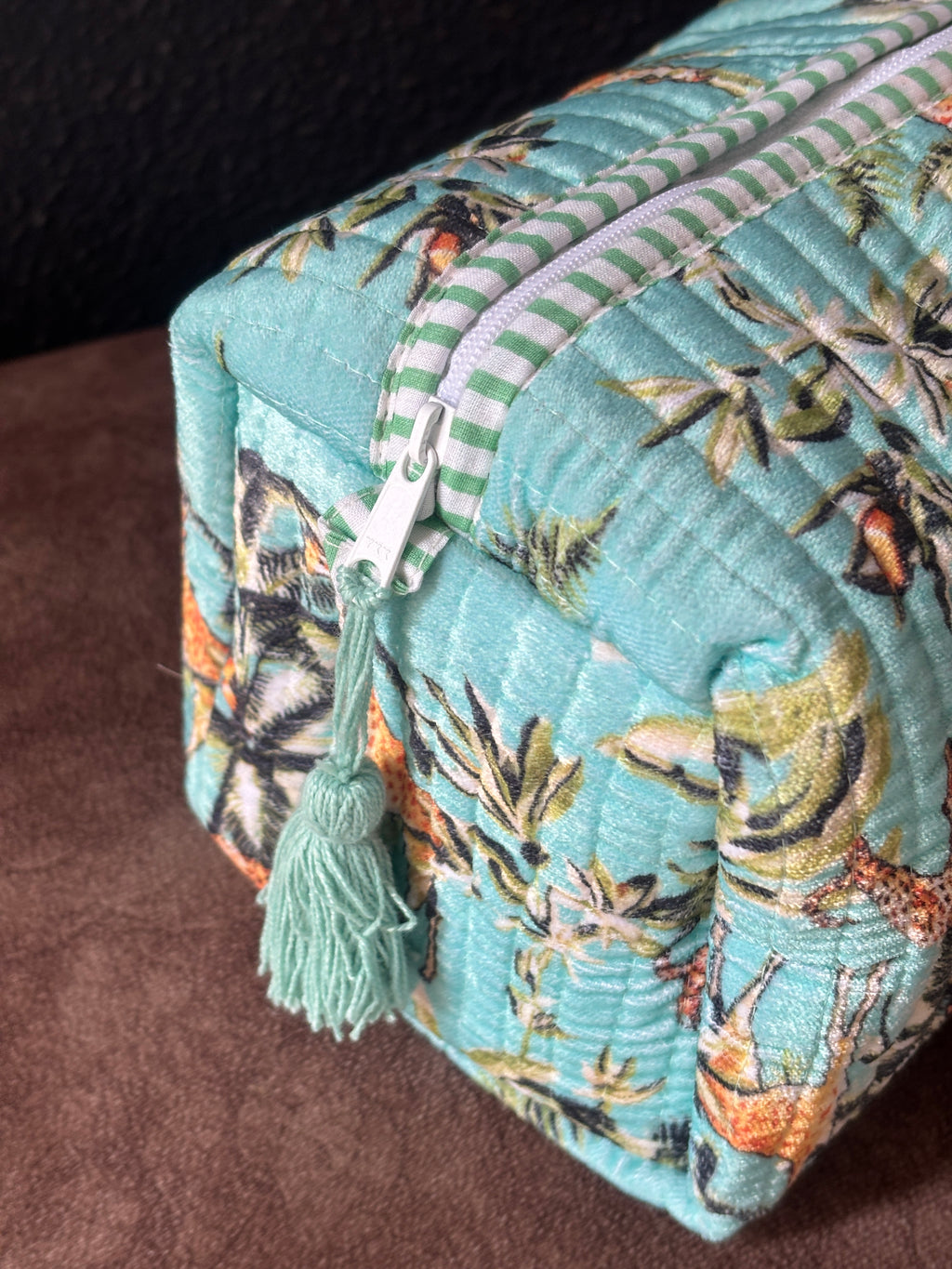 Aqua Safari Velvet Quilted Pouch (Set of 3)
