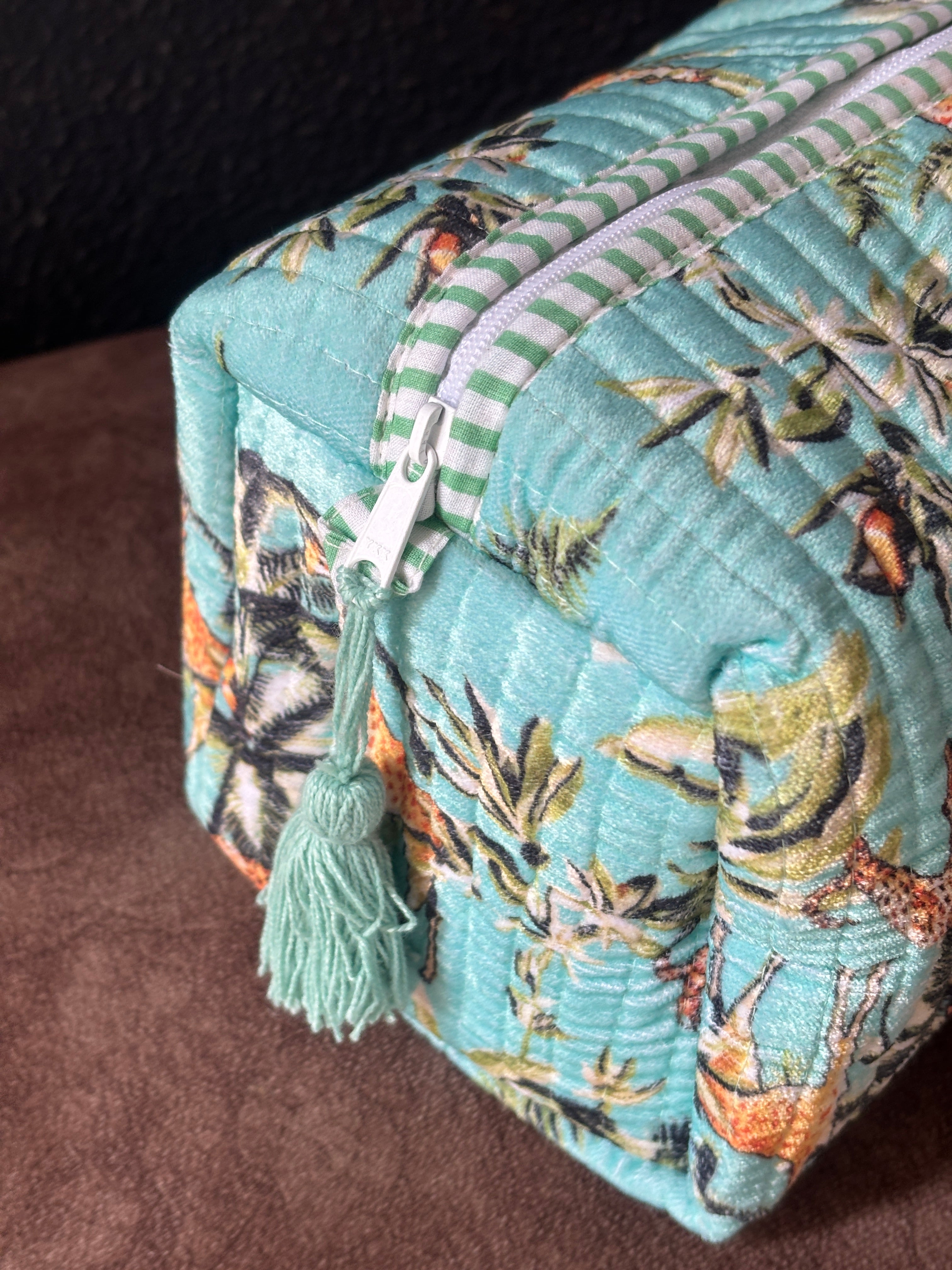 Aqua Safari Velvet Quilted Pouch (Set of 3)