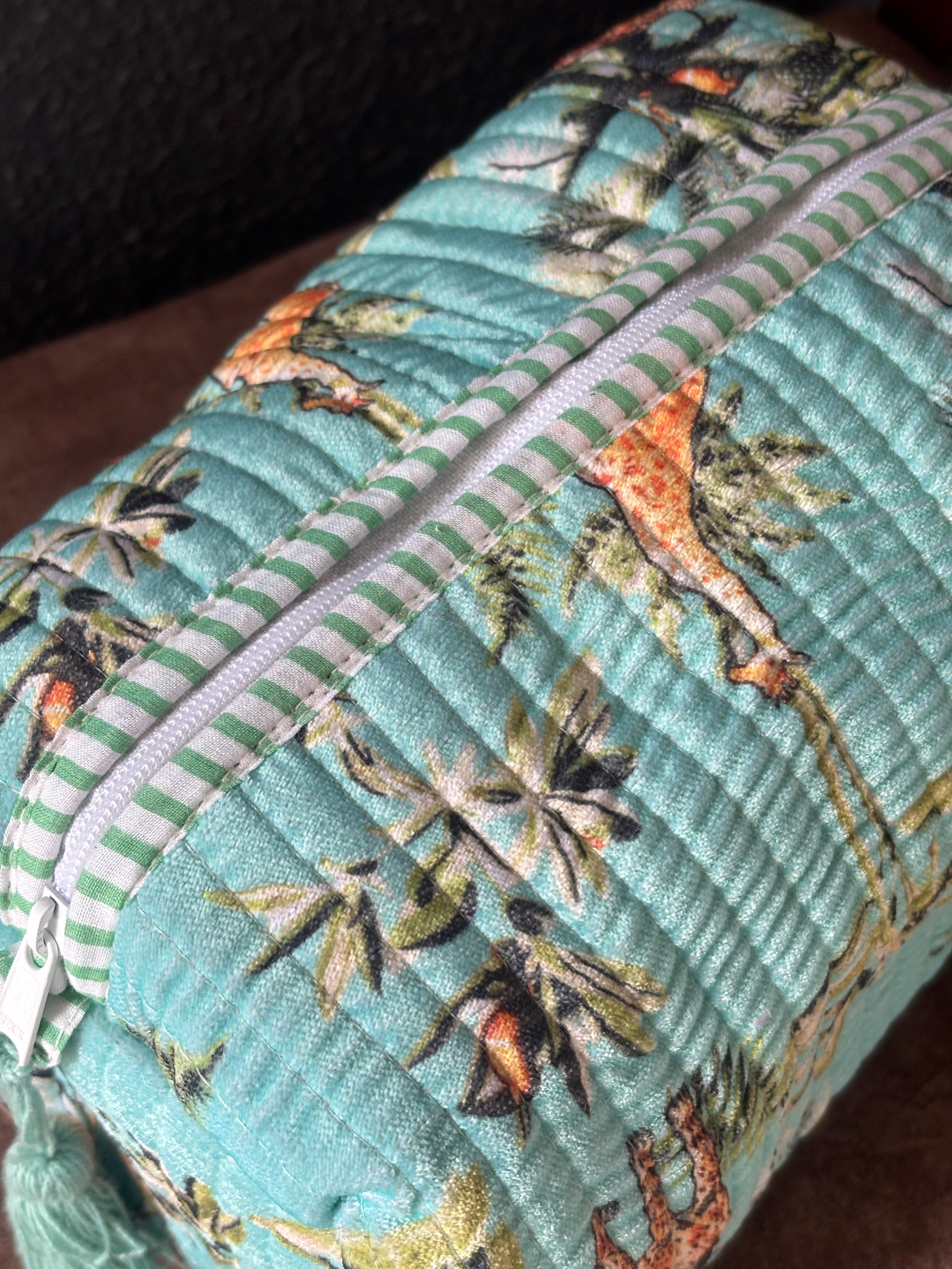 Aqua Safari Velvet Quilted Pouch (Set of 3)