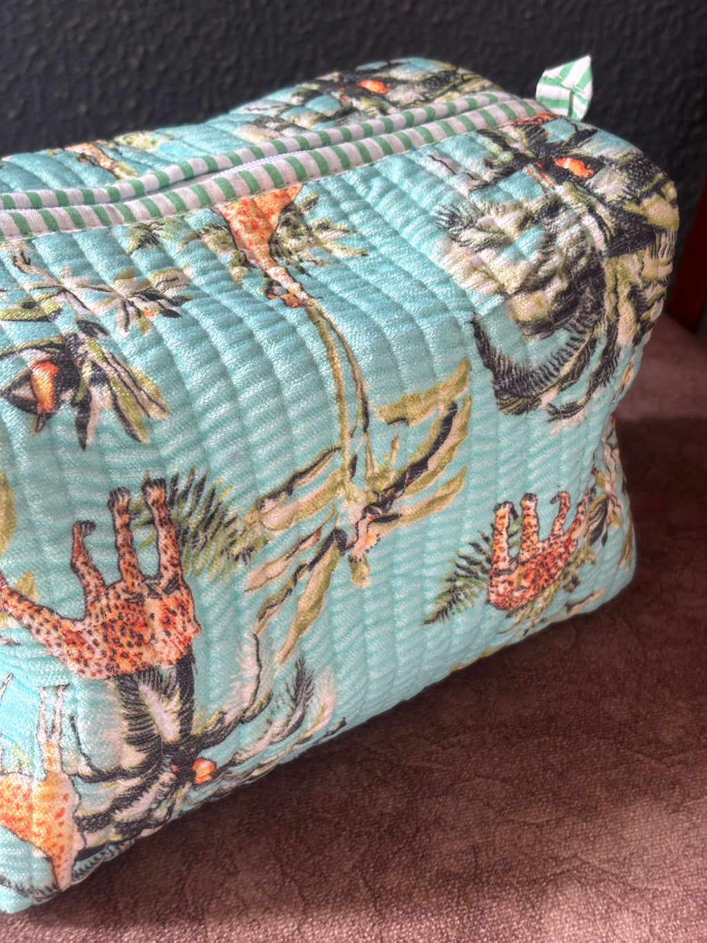 Aqua Safari Velvet Quilted Pouch (Set of 3)