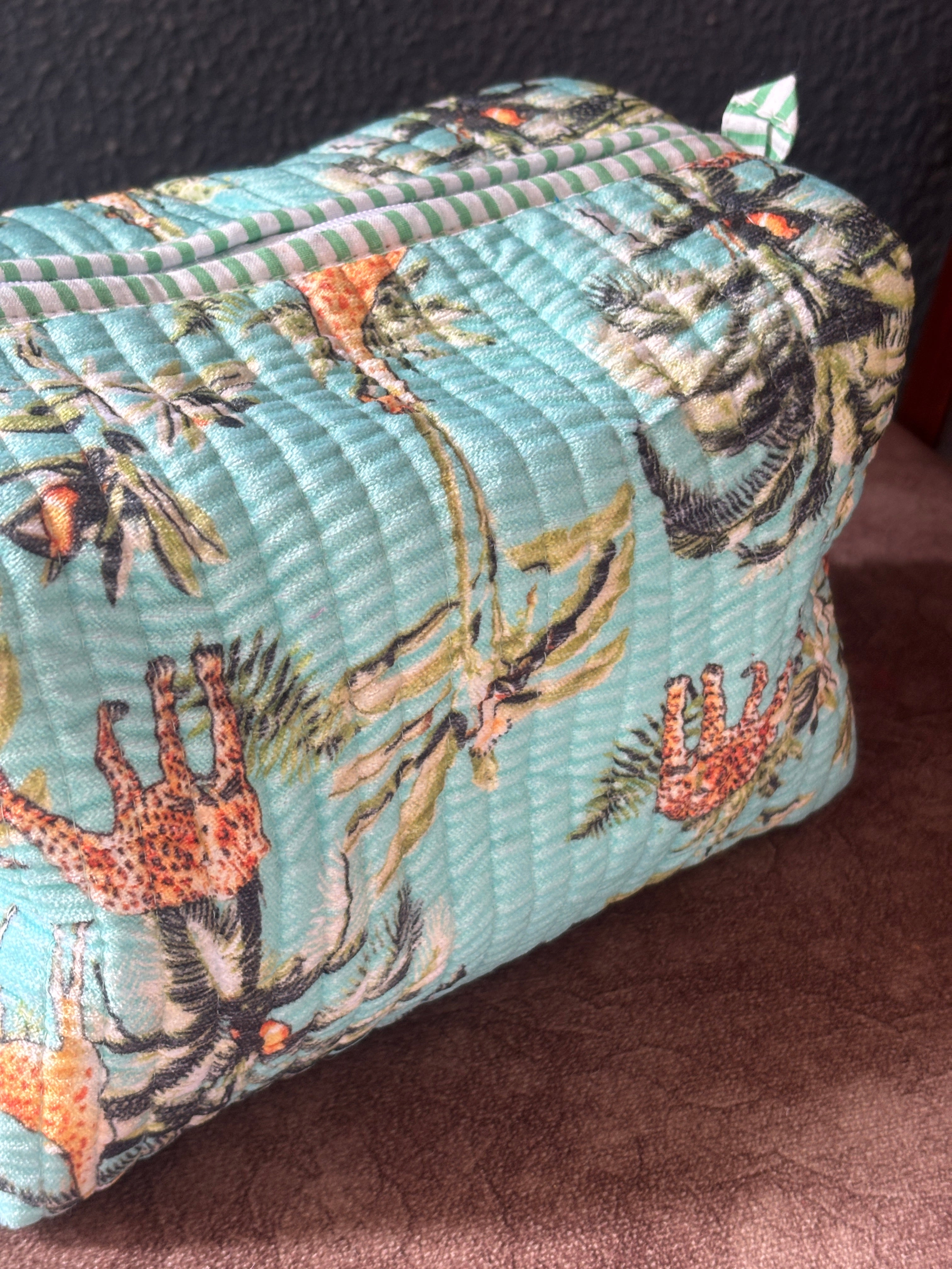 Aqua Safari Velvet Quilted Pouch (Set of 3)