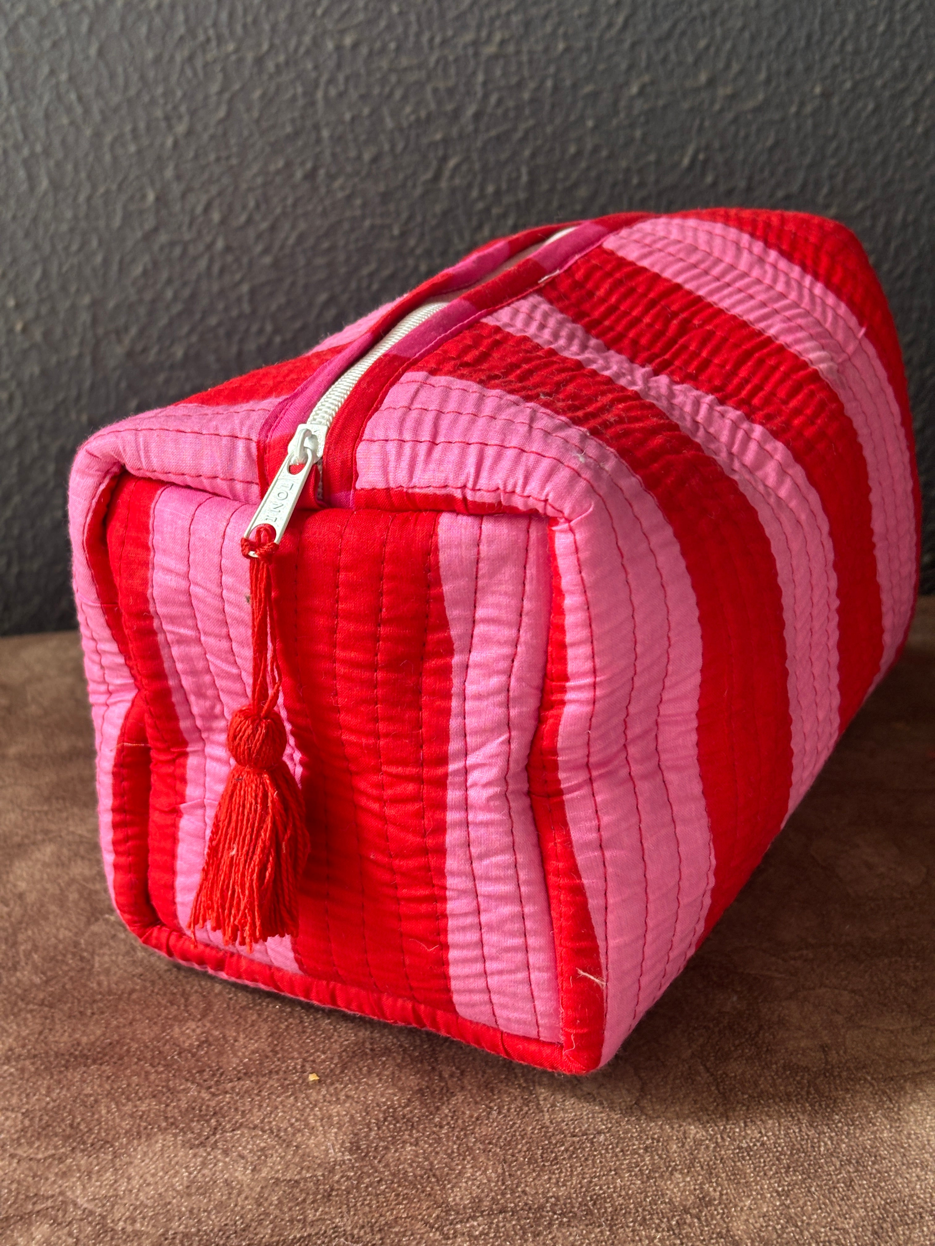 Cherry Blossom Stripe Velvet Quilted Pouch (Set of 3)