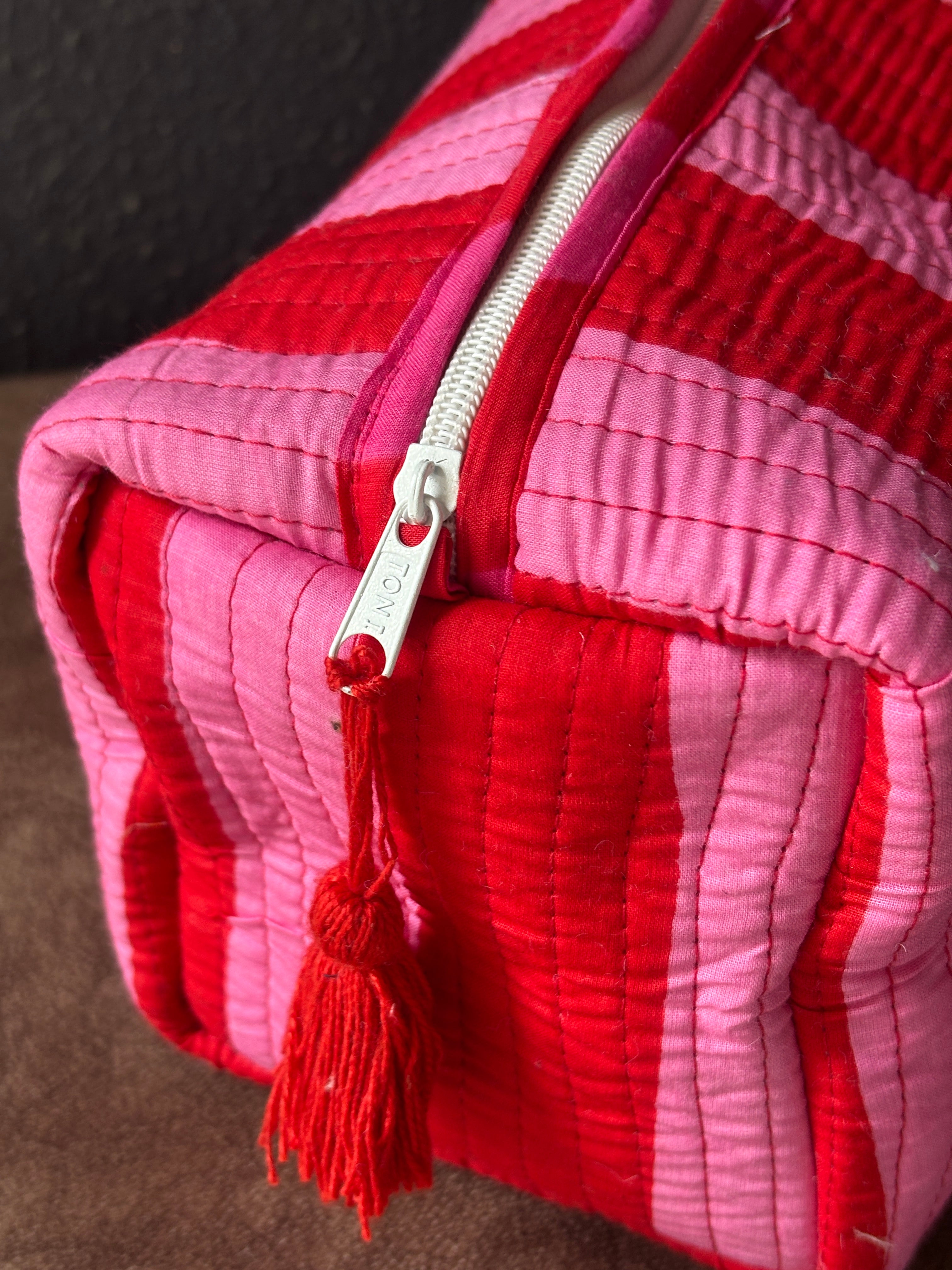 Cherry Blossom Stripe Velvet Quilted Pouch (Set of 3)
