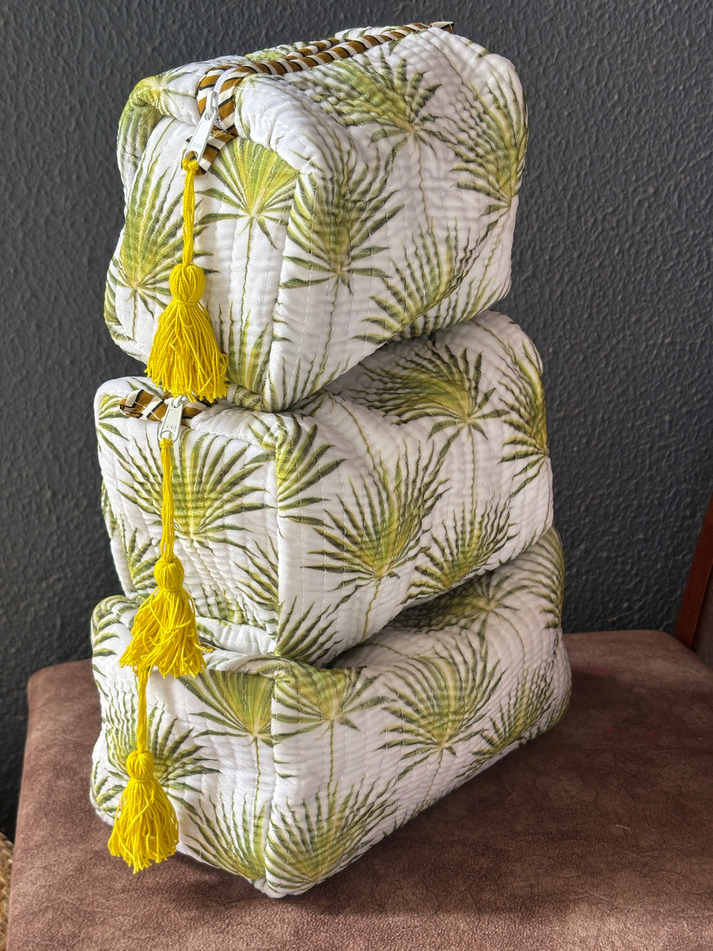 Sunburst Palm Quilted Pouch (Set of 3)