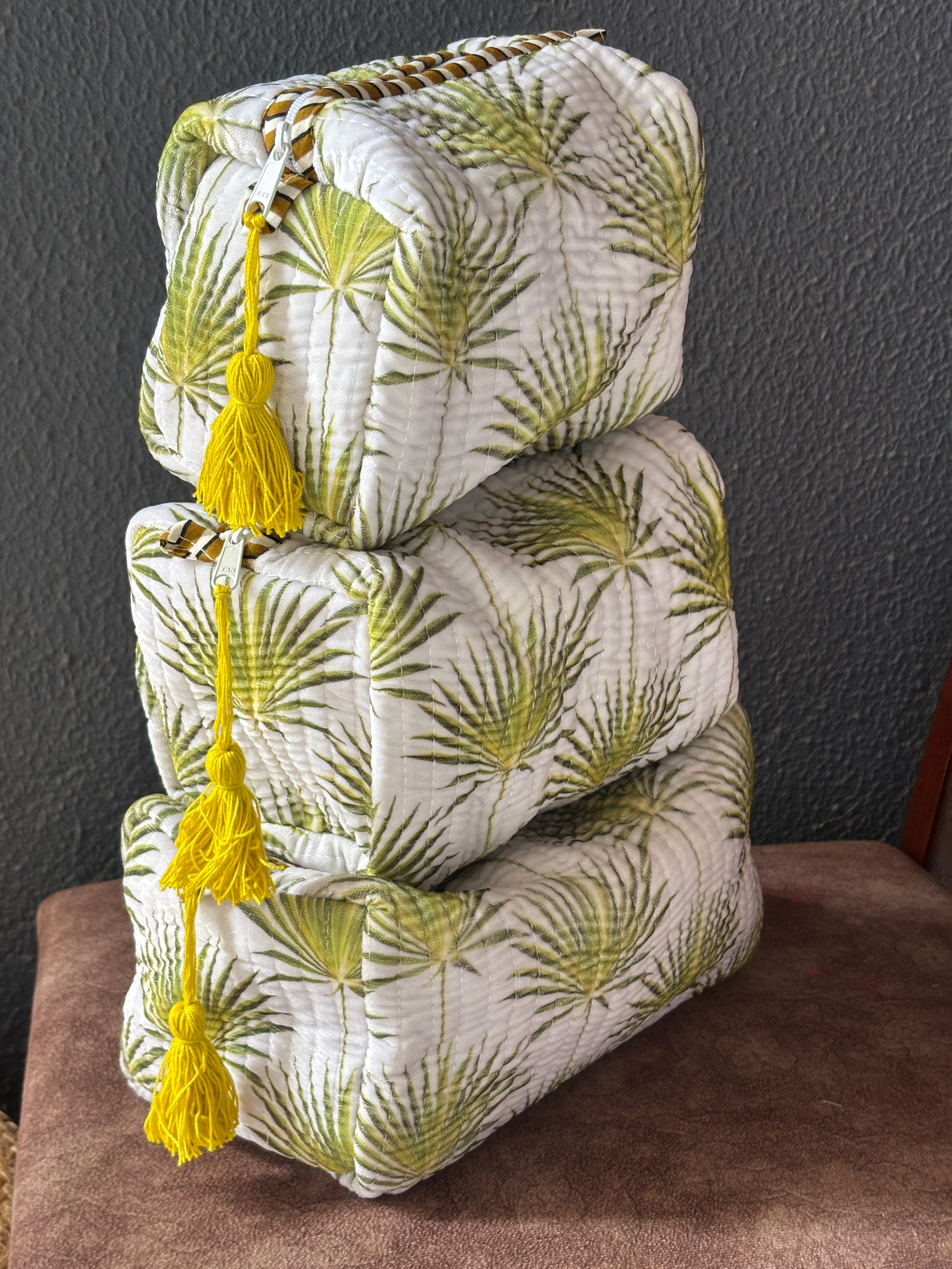 Sunburst Palm Quilted Pouch (Set of 3)