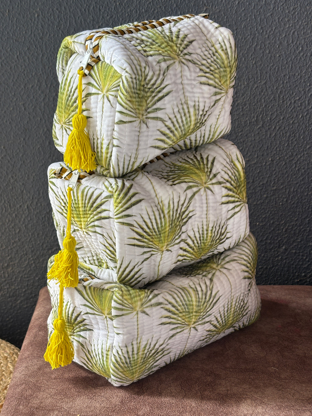 Sunburst Palm Quilted Pouch (Set of 3)