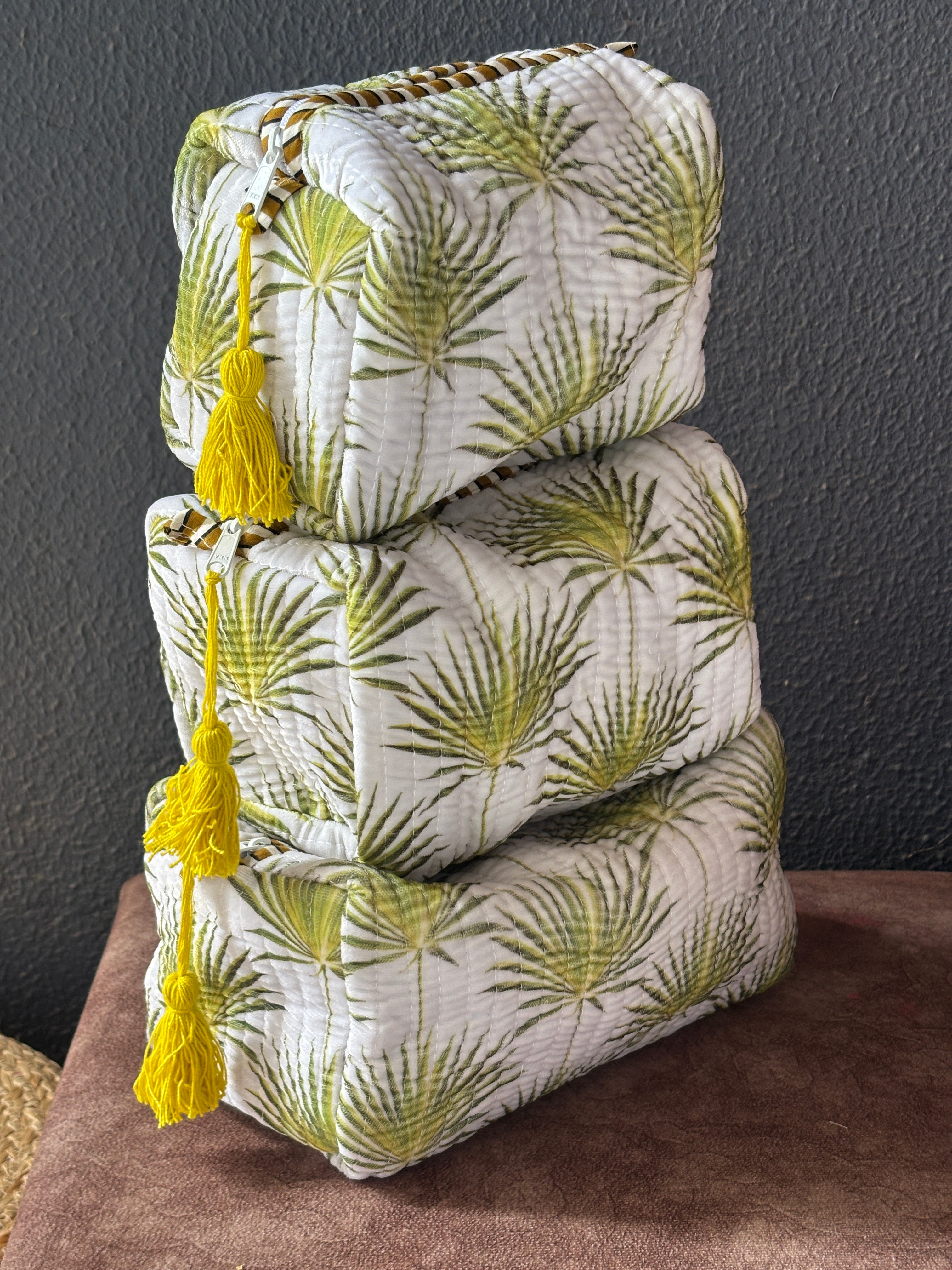Sunburst Palm Quilted Pouch (Set of 3)