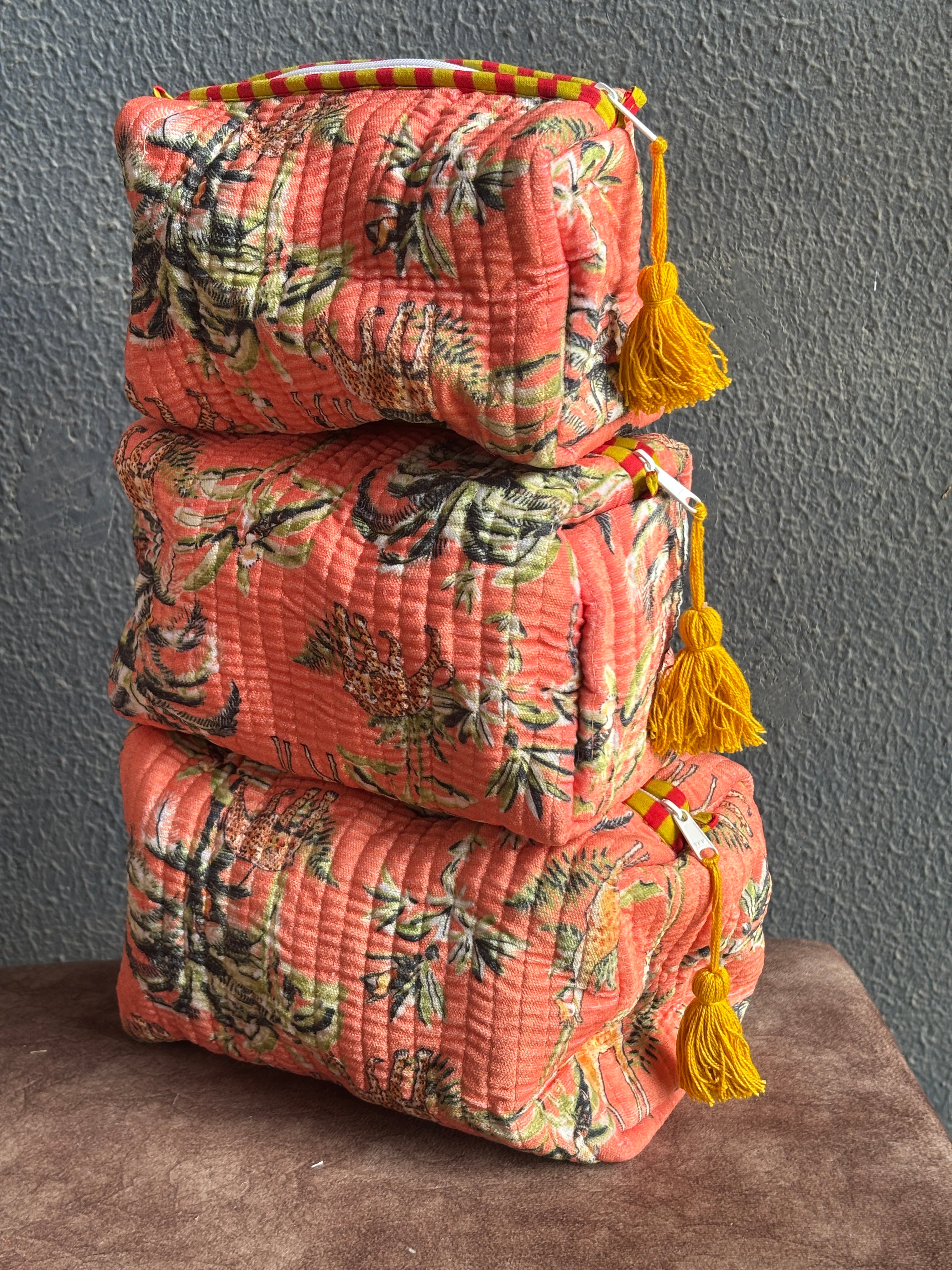 Coral Safari Quilted Pouch (Set of 3)