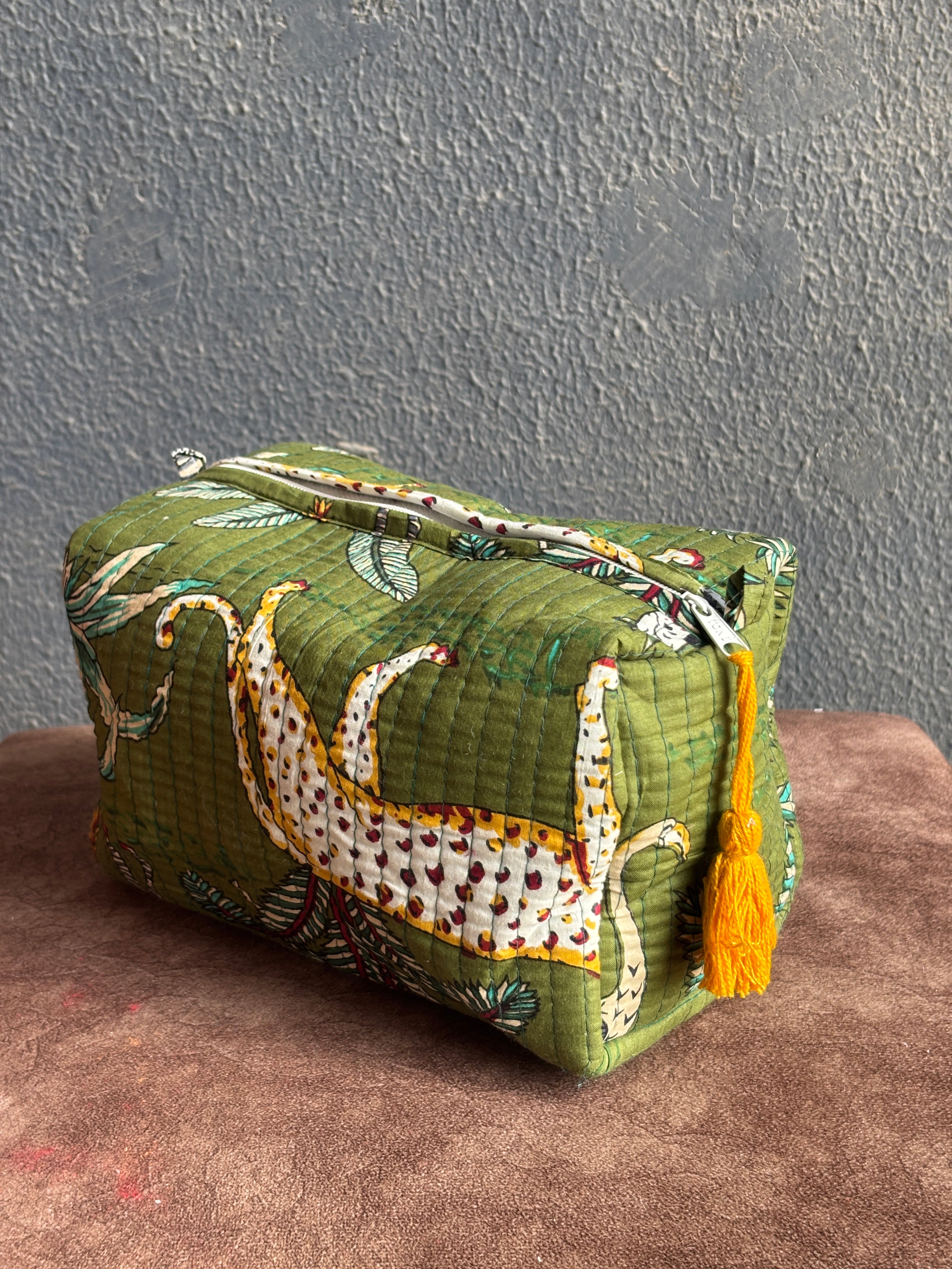 Olive Safari Quilted Pouch Set (Set of 3)