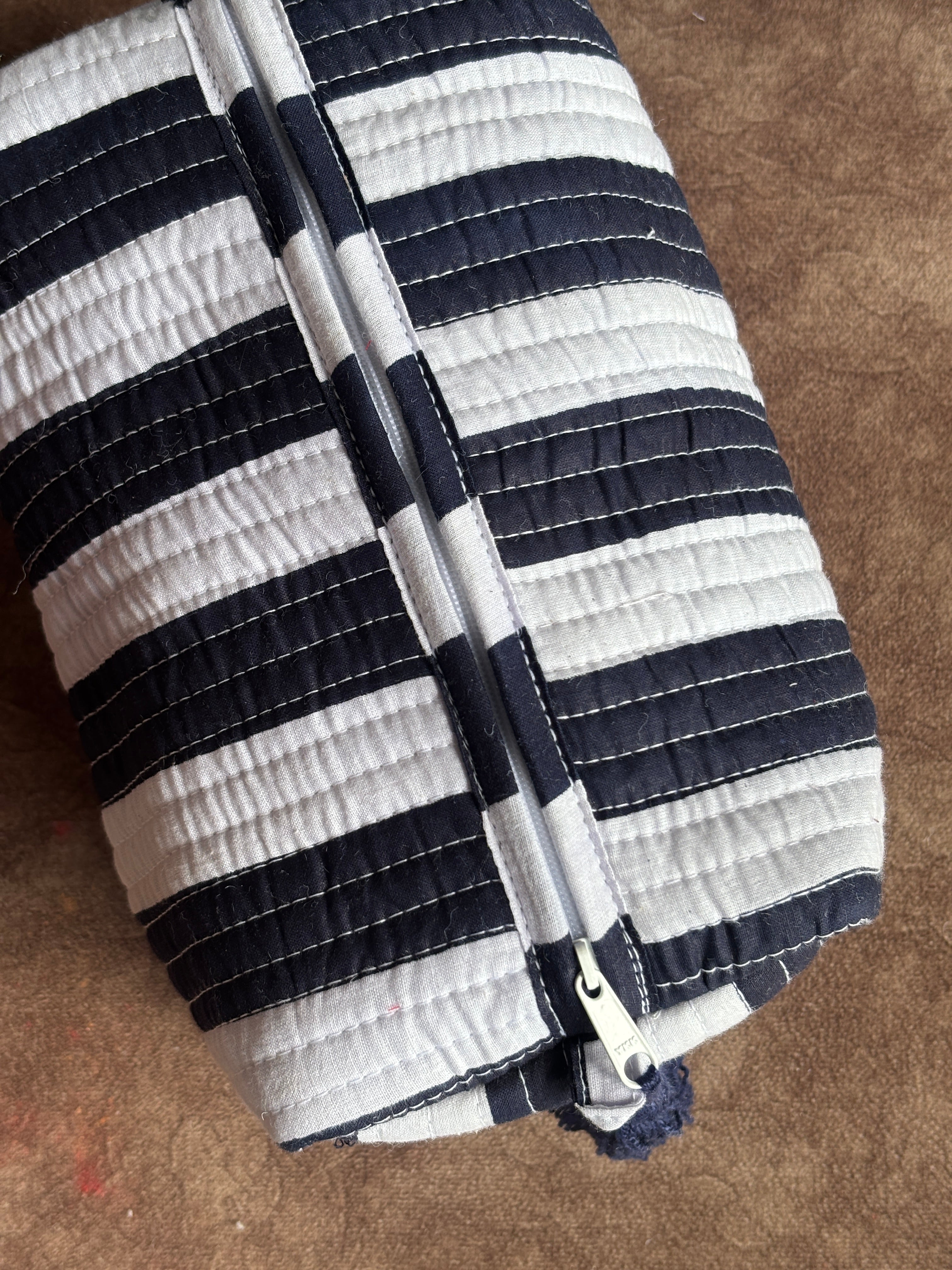 Navy Stripe Quilted Pouch Set (Set of 3)