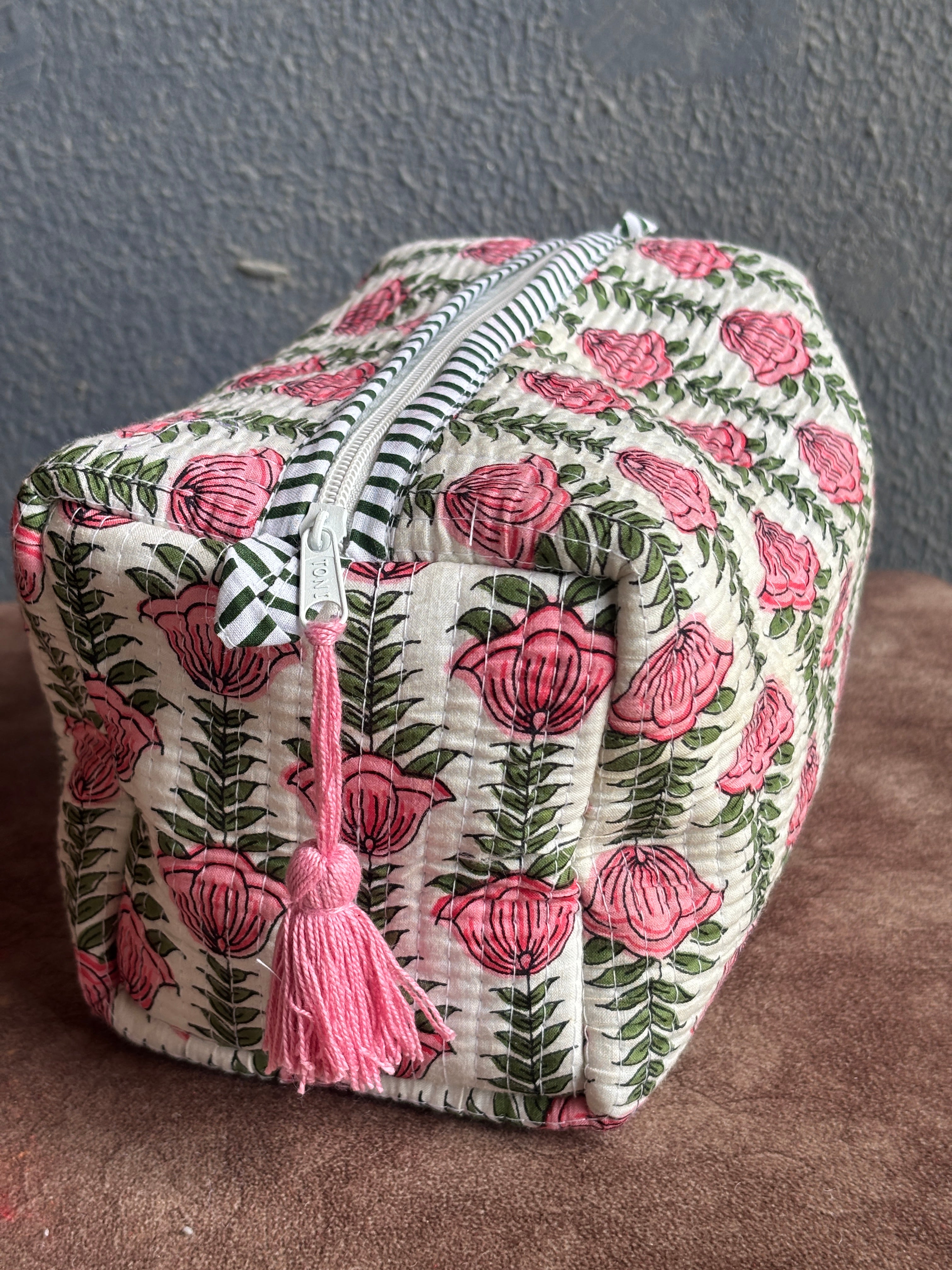 Blush Tulip Vine Quilted Pouch (Set of 3)