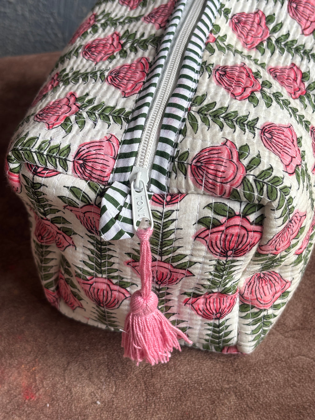 Blush Tulip Vine Quilted Pouch (Set of 3)
