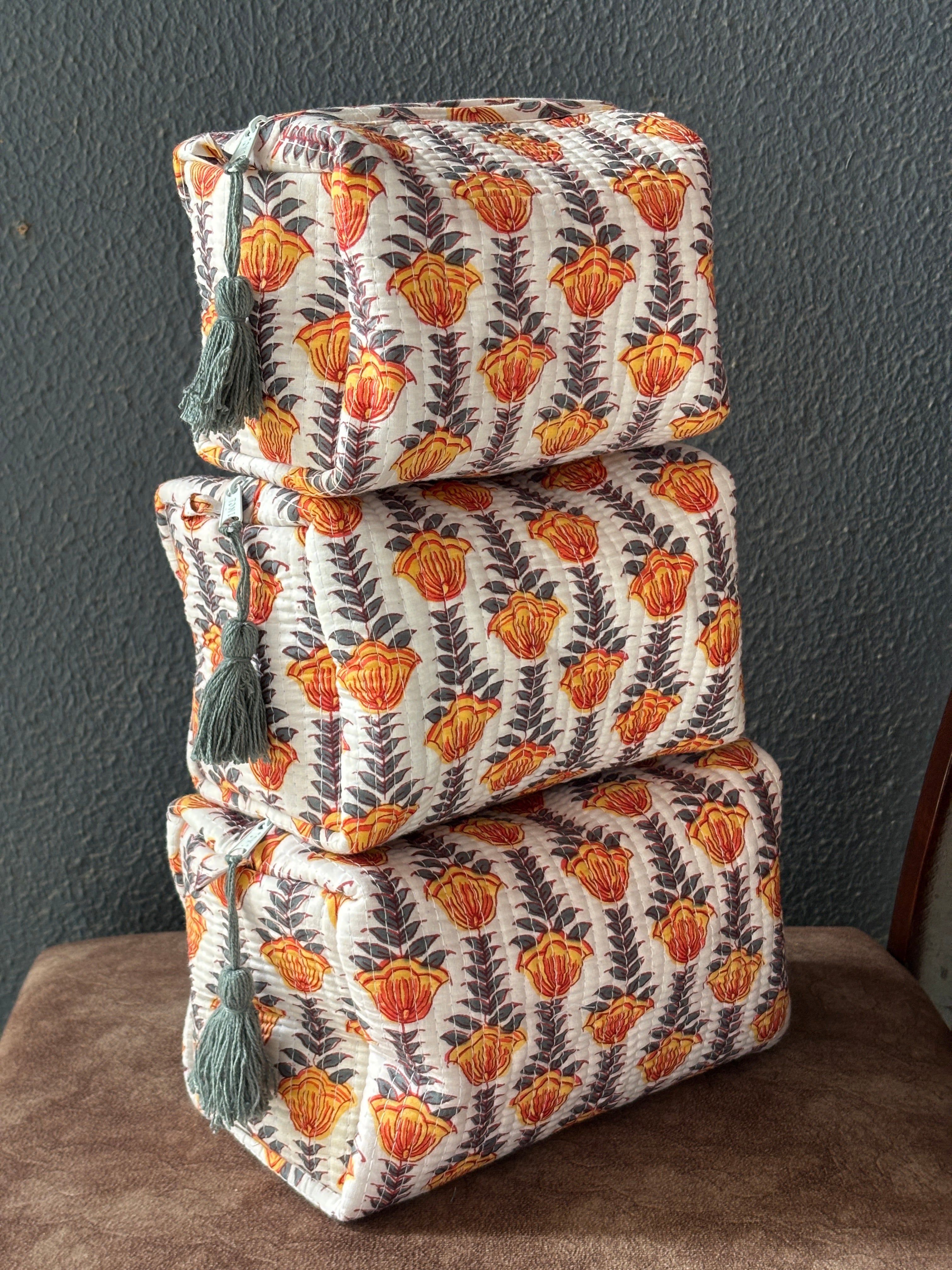 Amber Tulip Quilted Pouch Set (Set of 3)