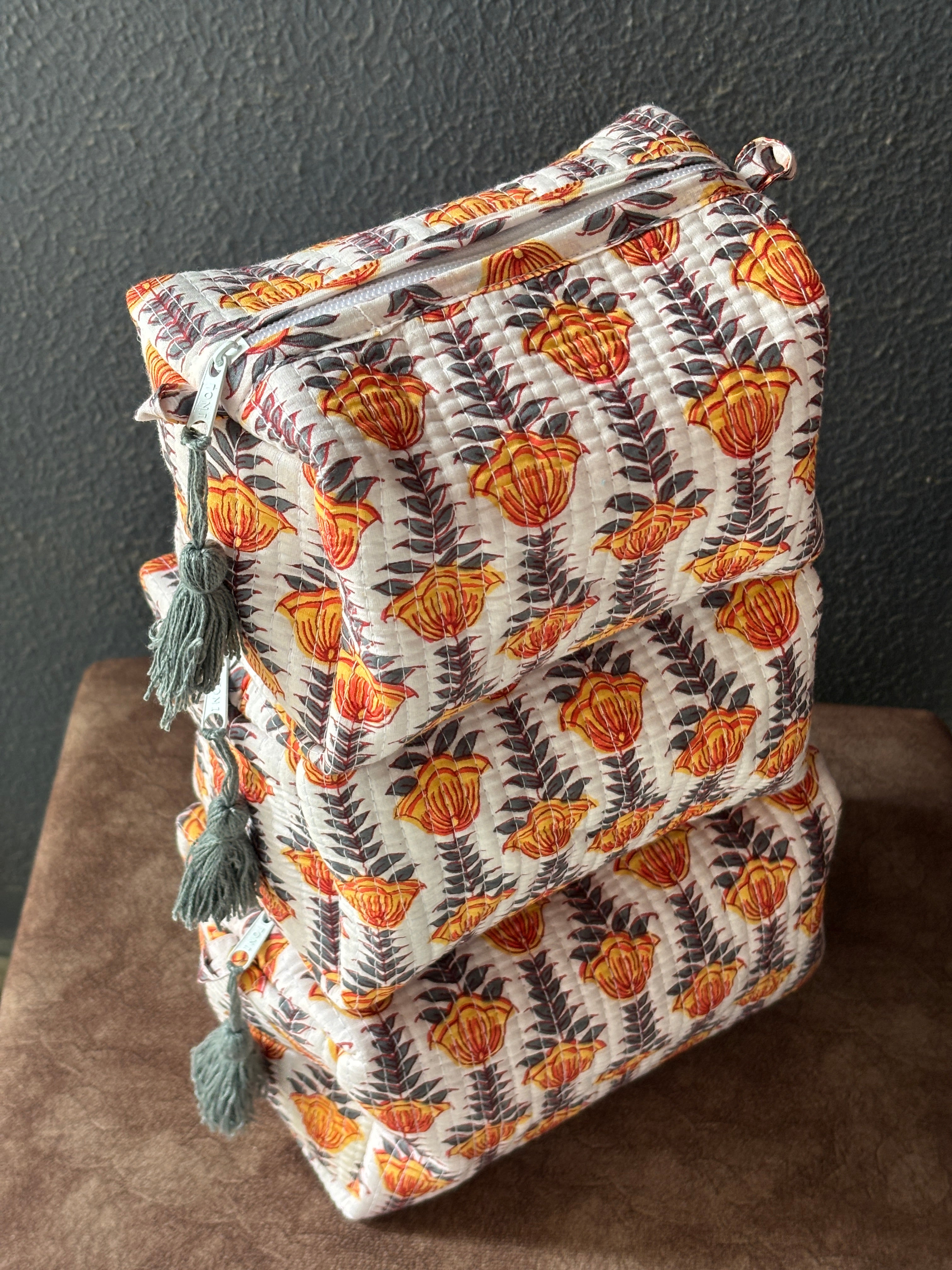 Amber Tulip Quilted Pouch Set (Set of 3)