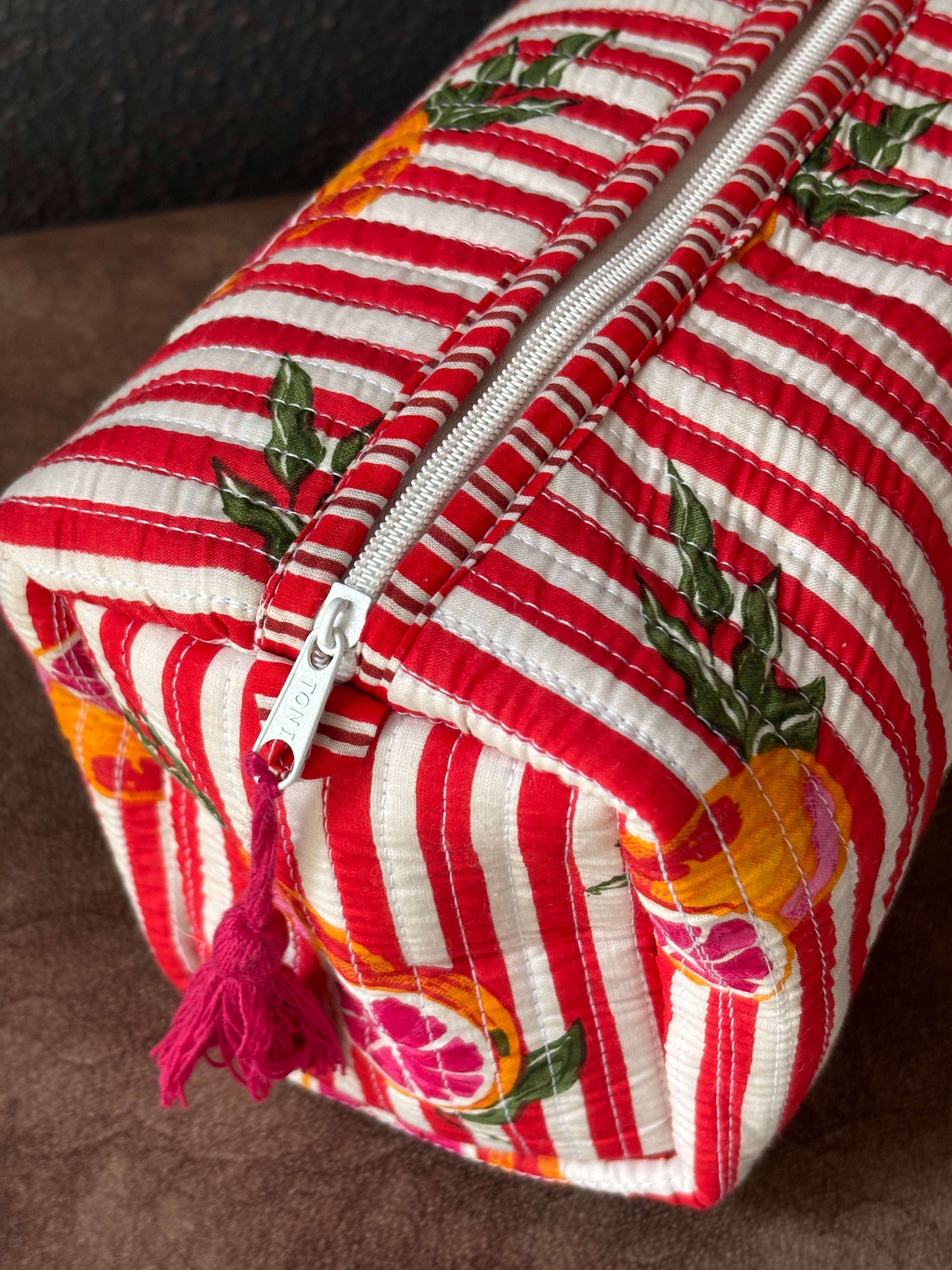 Lemon Stripe Quilted Pouch Set (Set of 3)