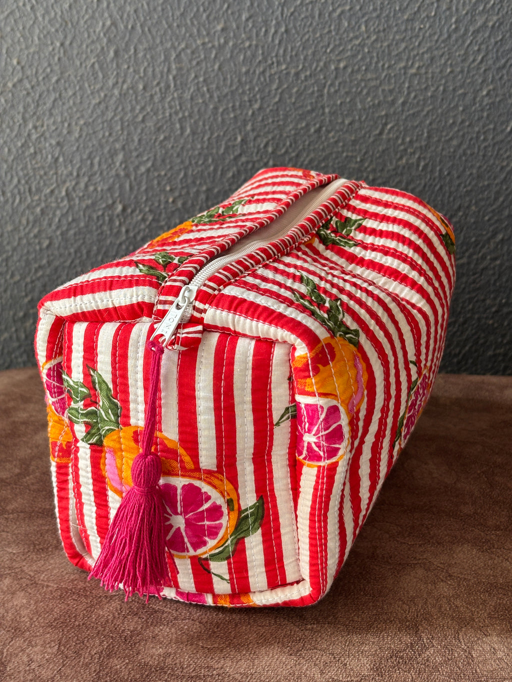 Lemon Stripe Quilted Pouch Set (Set of 3)