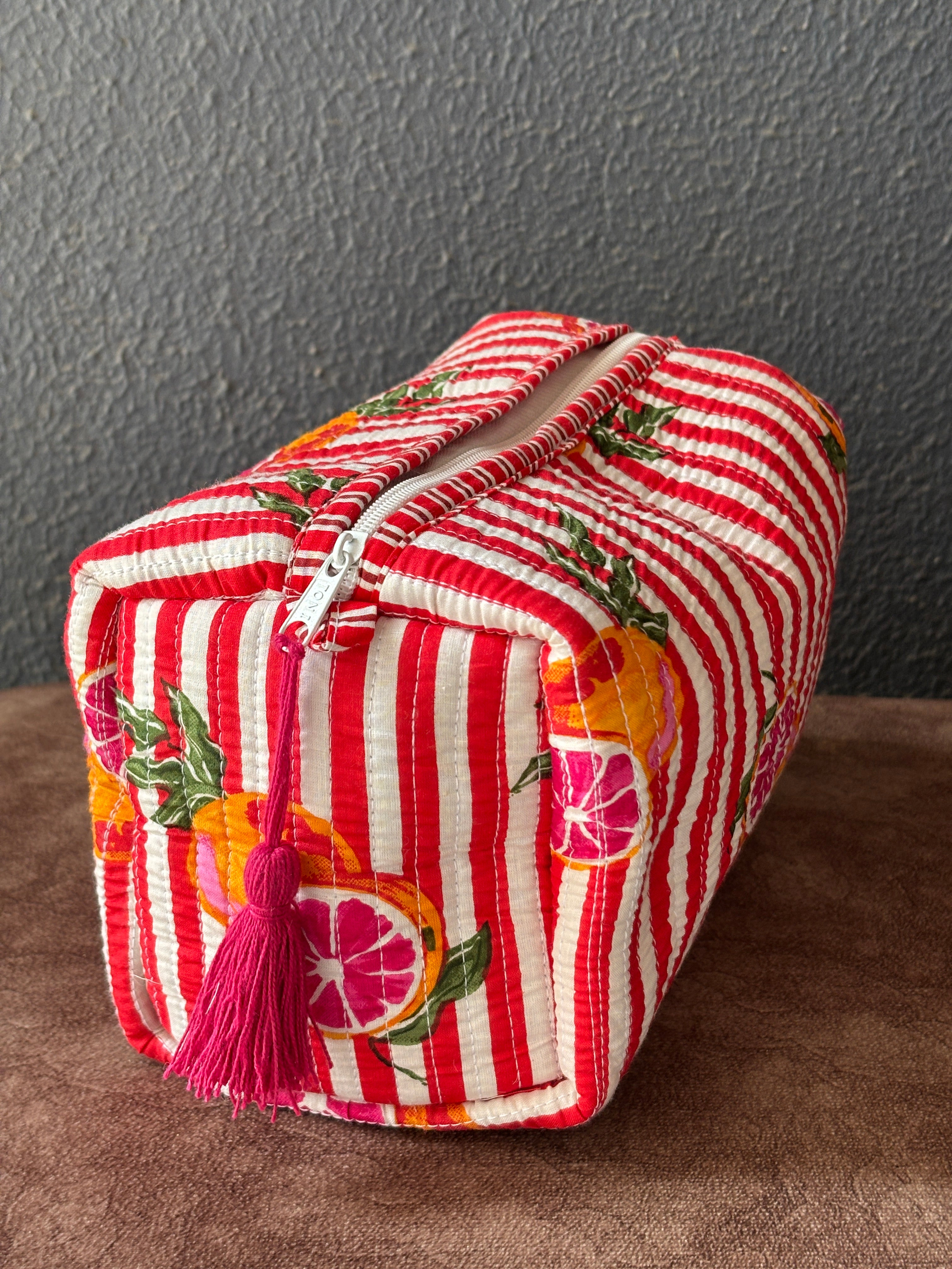 Lemon Stripe Quilted Pouch Set (Set of 3)