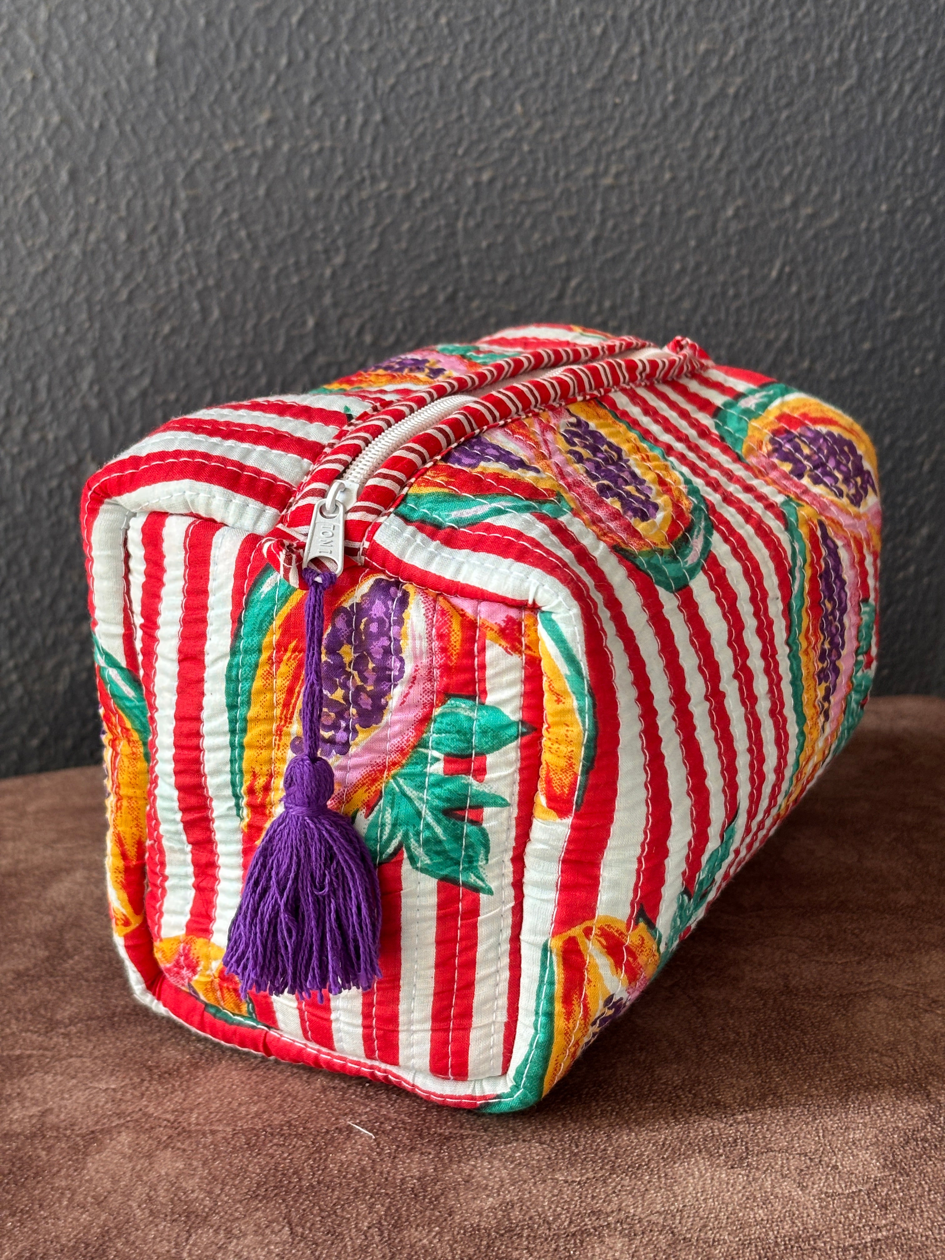 Papaya Stripe Quilted Pouch Set (Set of 3)