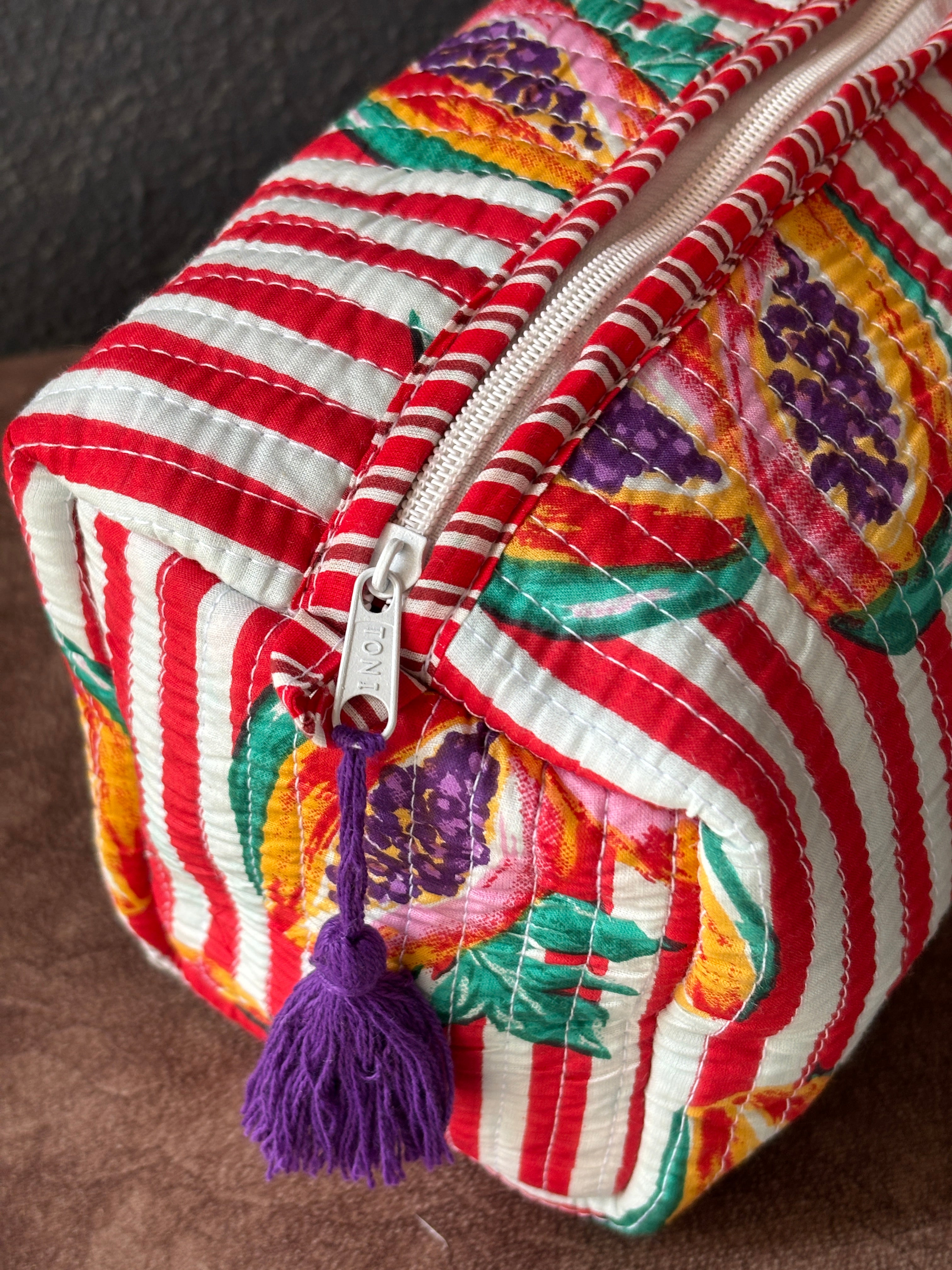 Papaya Stripe Quilted Pouch Set (Set of 3)