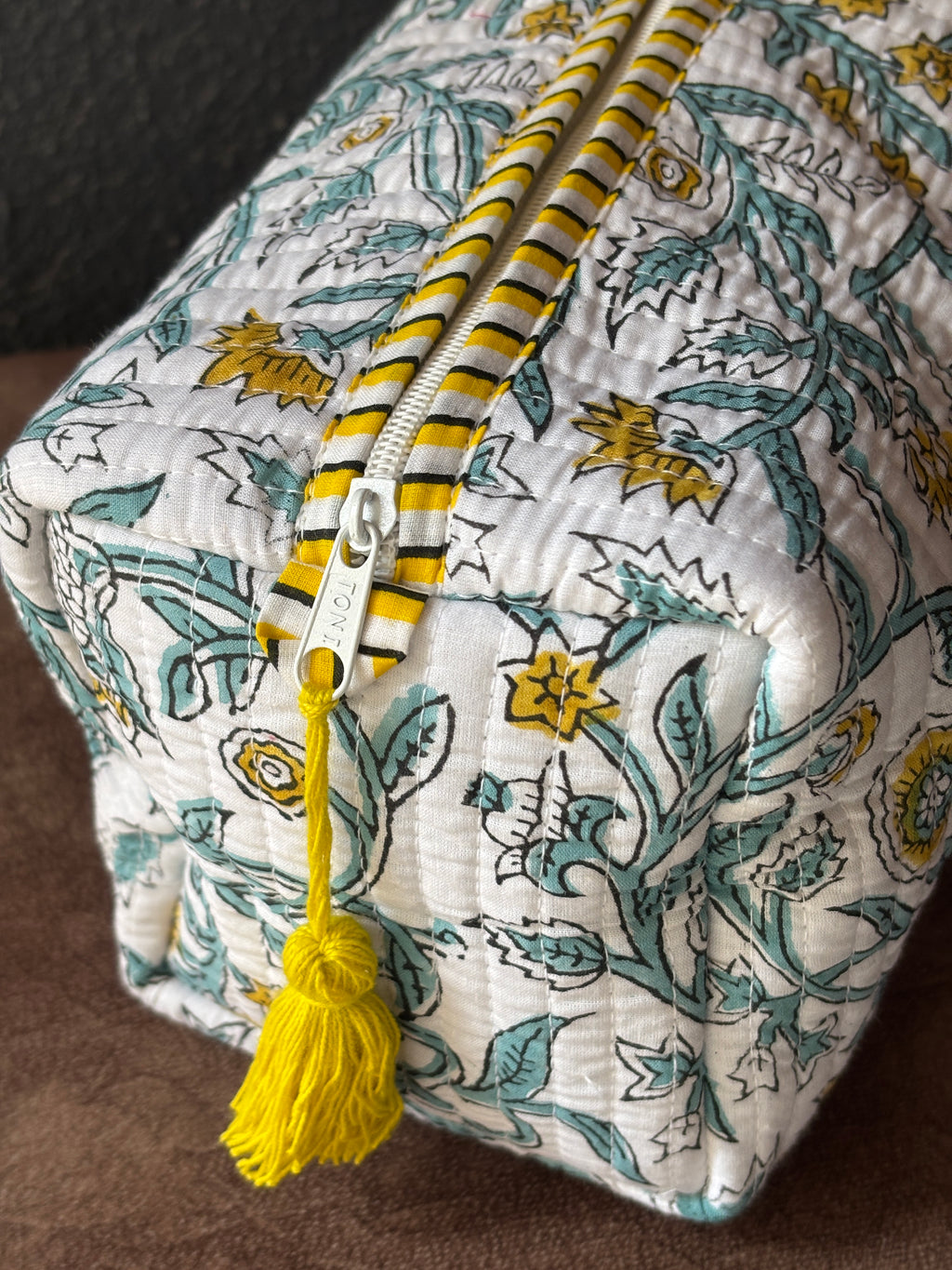 Marigold Vine Block-Print Quilted Pouch Set (Set of 3)
