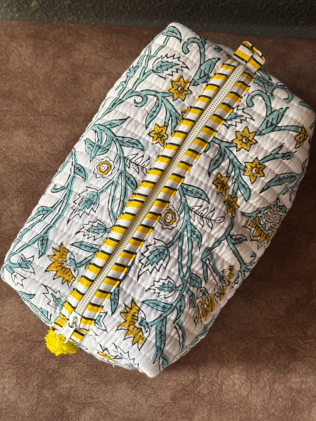 Marigold Vine Block-Print Quilted Pouch Set (Set of 3)