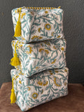 Marigold Vine Block-Print Quilted Pouch Set (Set of 3)