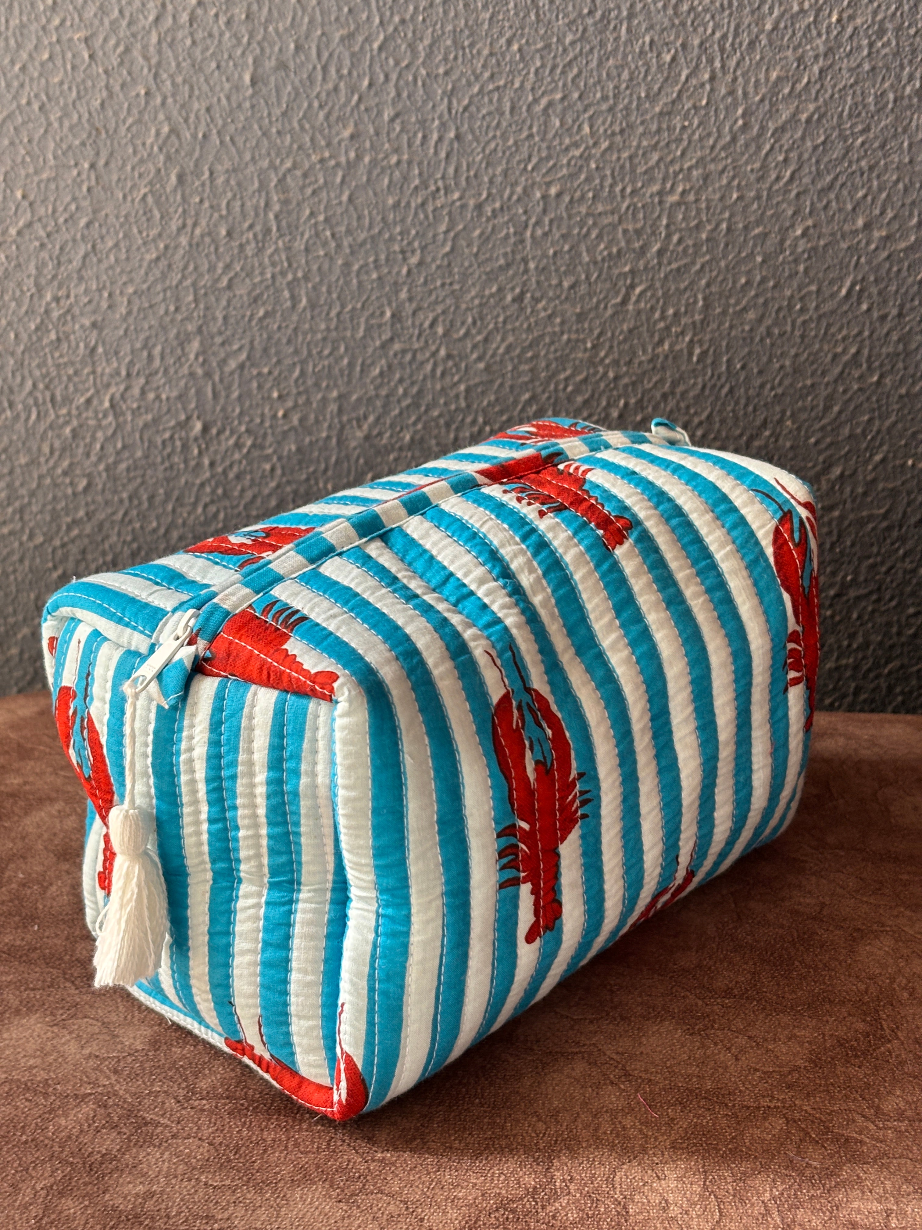 Lobster Bay Stripe Quilted Pouch (Set of 3)
