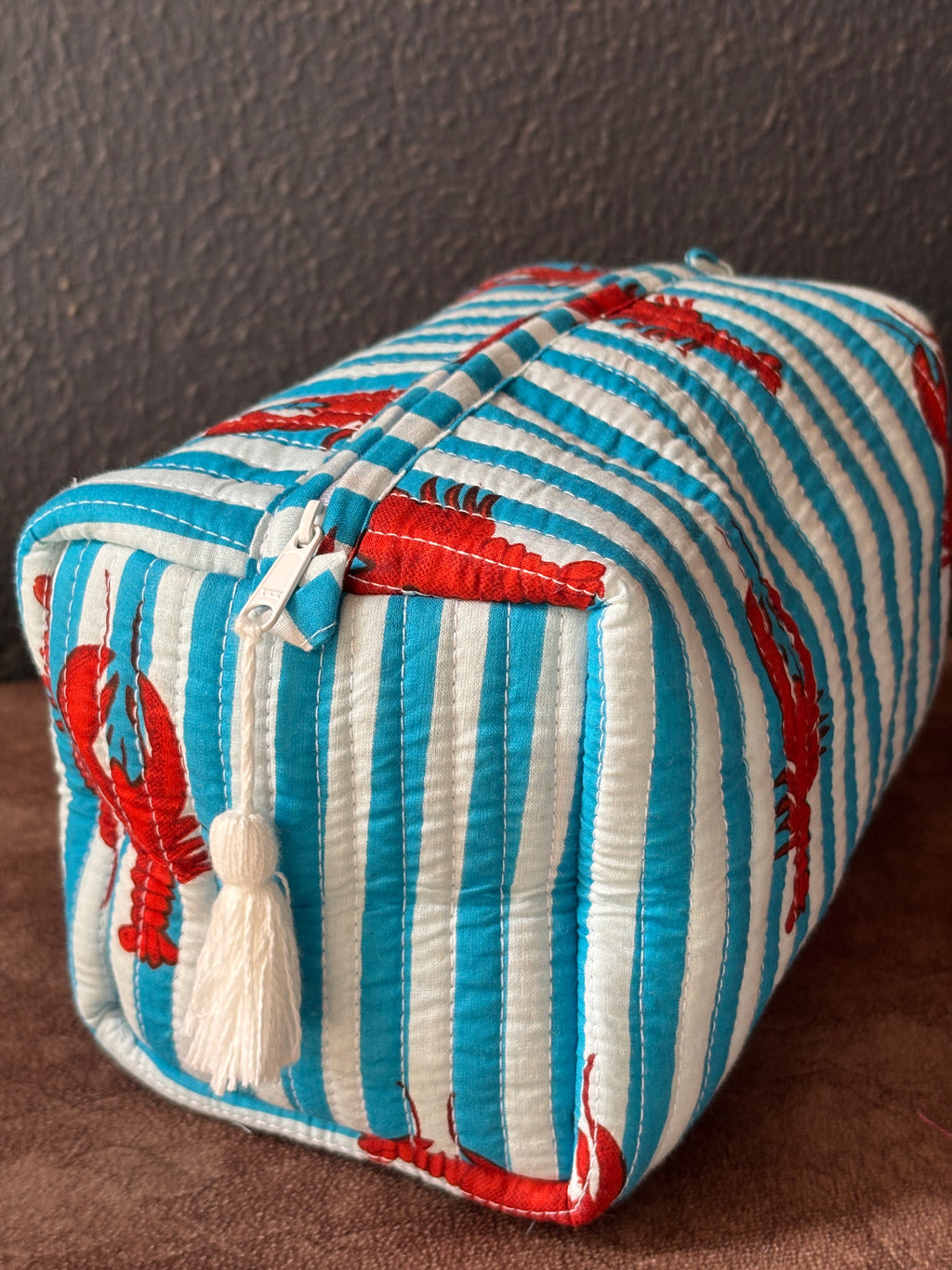 Lobster Bay Stripe Quilted Pouch (Set of 3)